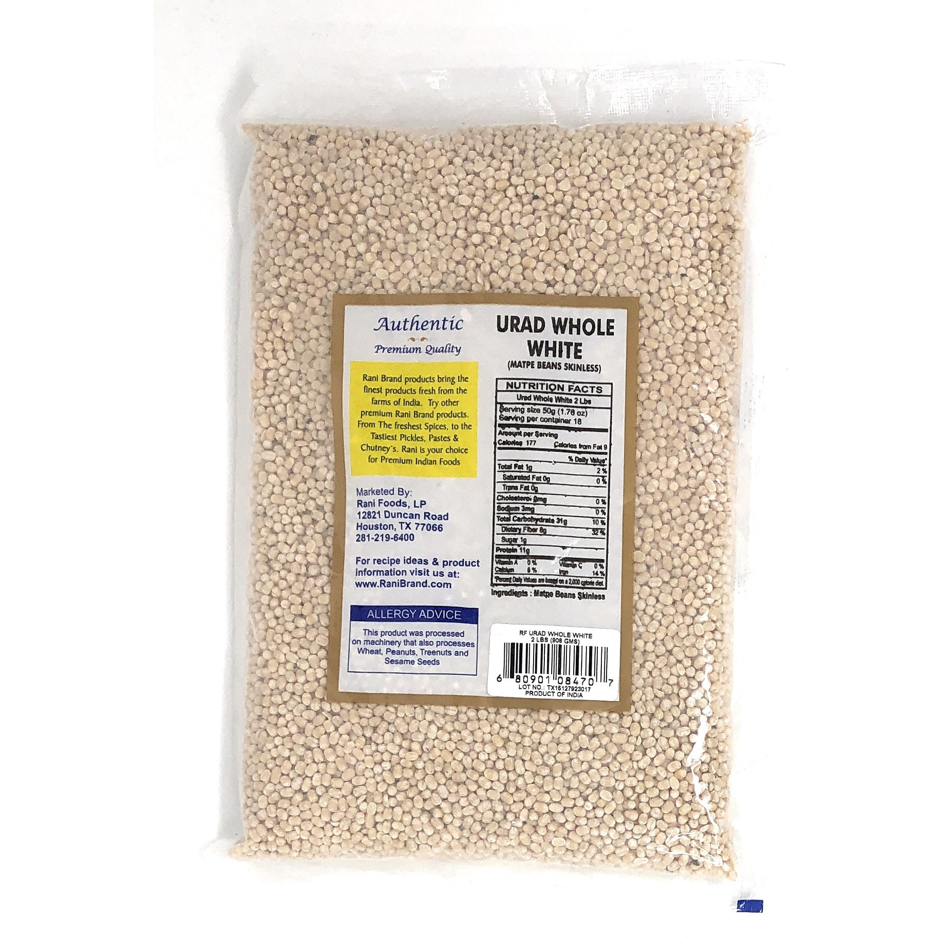 Rani Urid / Urad Gota (Matpe Beans Skinless) Indian Lentils 2lbs (32oz) ~ All Natural | Gluten Free Ingredients | Non-GMO | Vegan