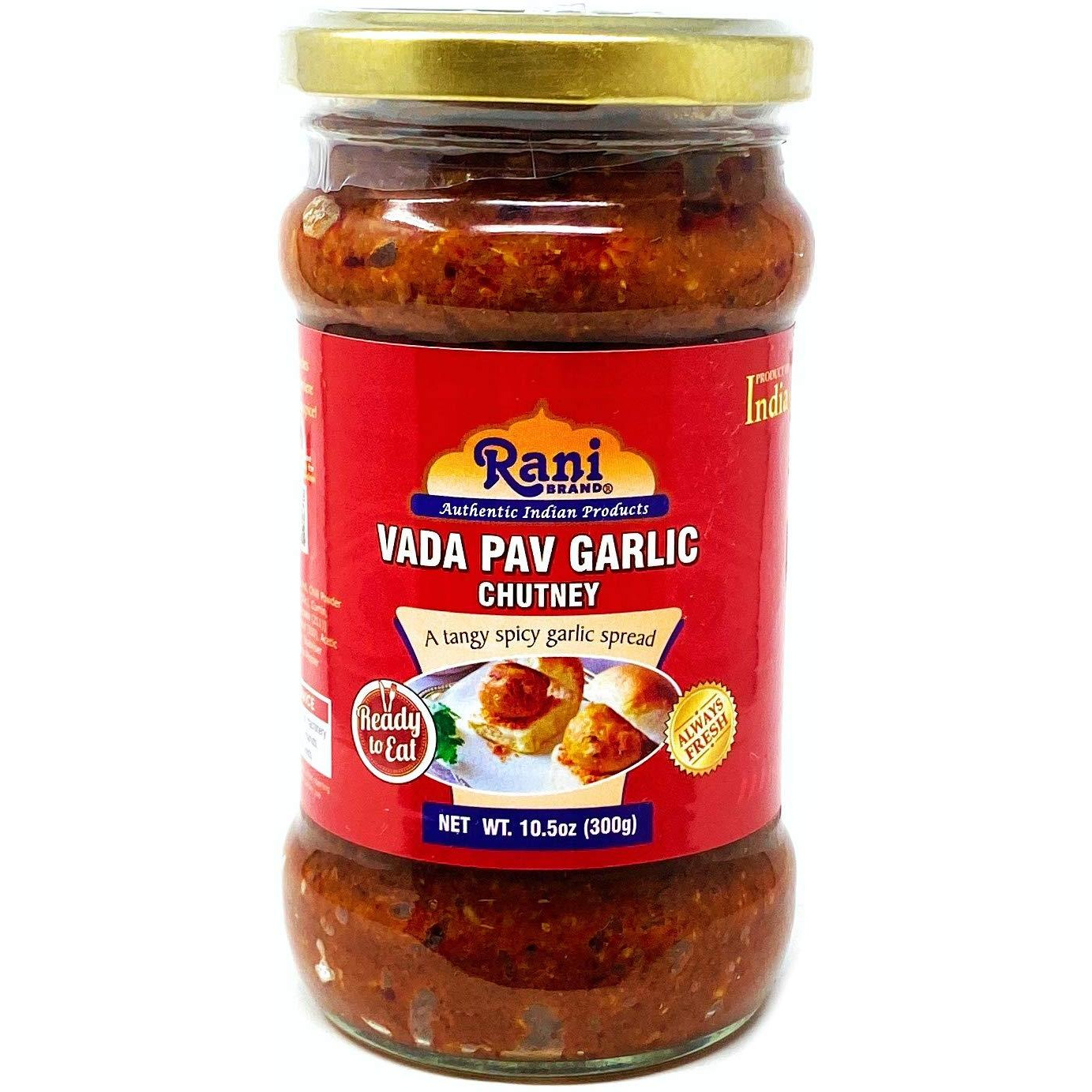 Rani Vada Pav Garlic Chutney Glass Jar, Ready to eat 10.5oz (300g) Vegan ~ Gluten Friendly | NON-GMO | No Colors | Indian Origin