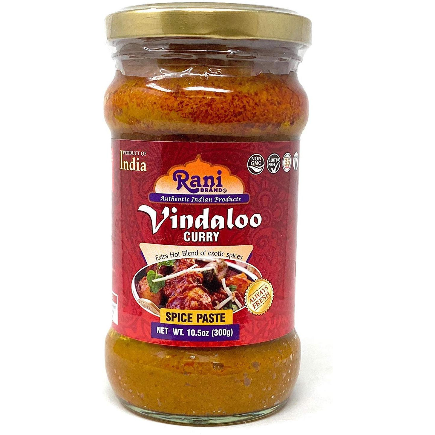 Rani Vindaloo Curry Cooking Spice Paste, Hot 10oz (300g) Glass Jar ~ No Colors | All Natural | NON-GMO | Vegan | Gluten Free | Indian Origin