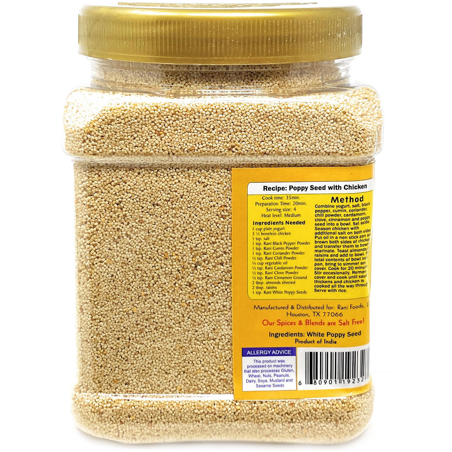 Rani White Poppy Seeds Whole (Khus Khus) Spice 18oz (510g) ~ Natural | Vegan | Gluten Free Ingredients | NON-GMO | Indian Origin