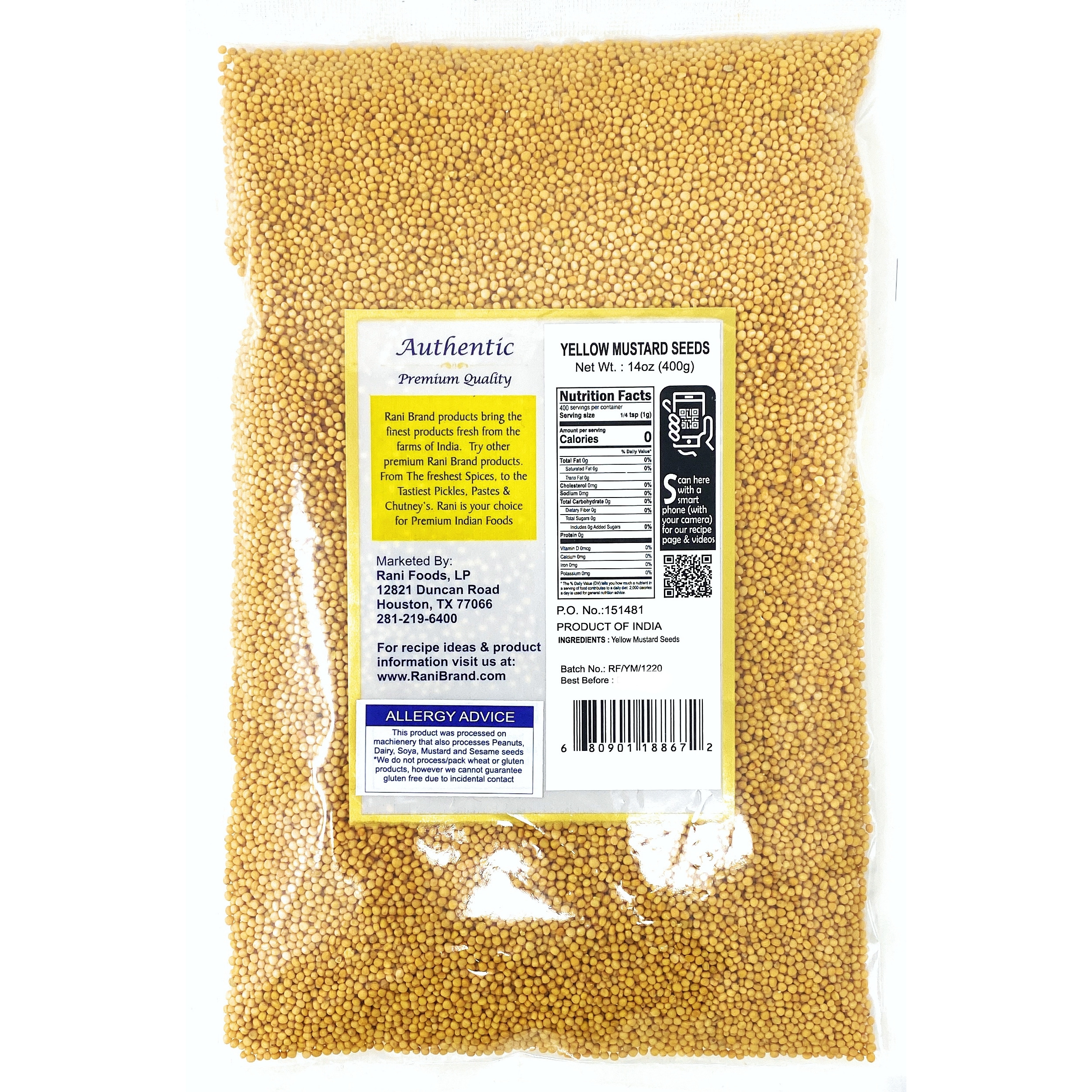 Rani Yellow Mustard Seeds Whole Spice 14oz (400g) ~ All Natural | Vegan | Gluten Friendly | NON-GMO | Indian Origin
