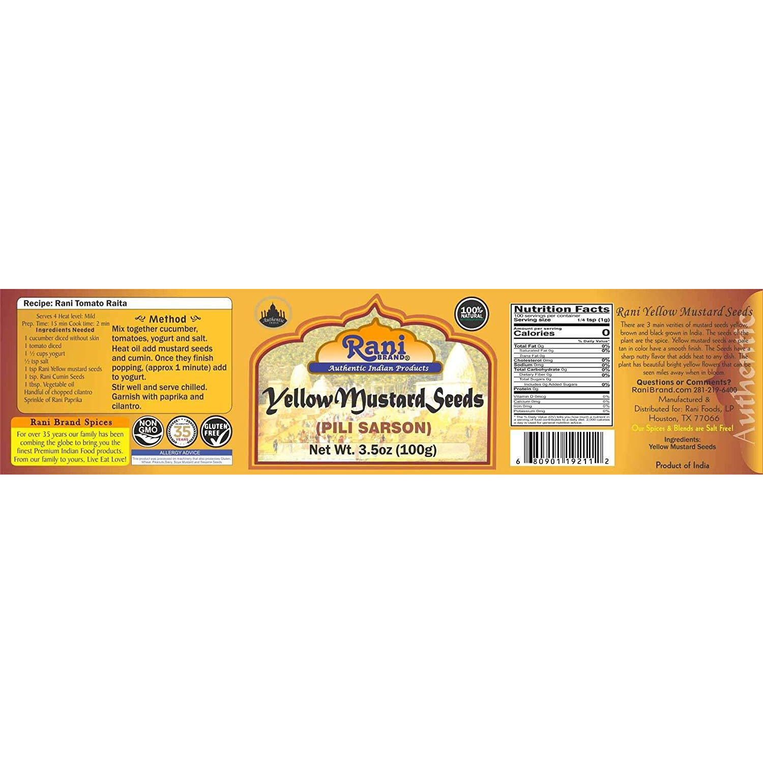 Rani Yellow Mustard Seeds Whole Spice 3.5oz (100g) ~ All Natural | Vegan | Gluten Friendly | NON-GMO | Indian Origin