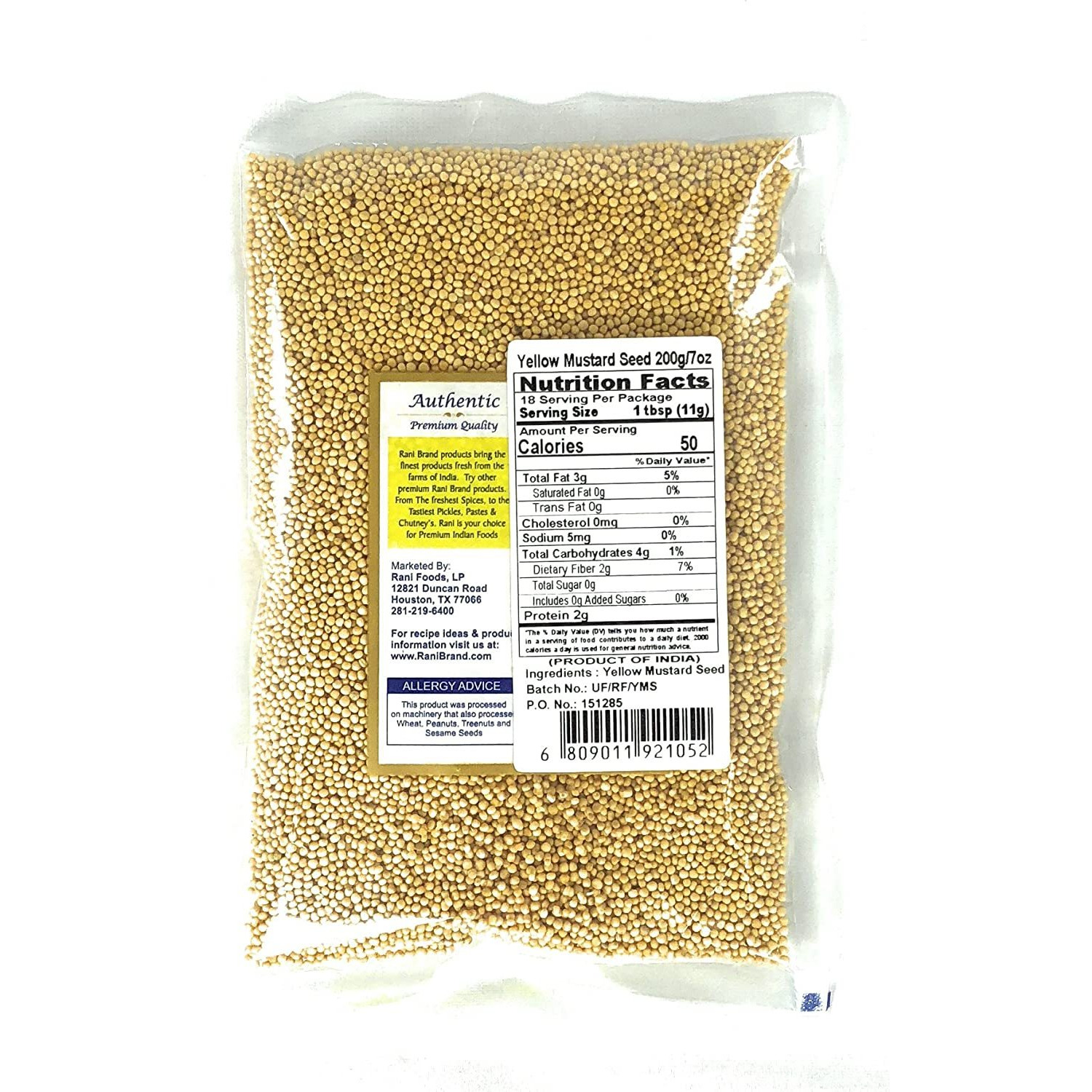 Rani Yellow Mustard Seeds Whole Spice 7oz (200g) ~ All Natural | Vegan | Gluten Friendly | NON-GMO | Indian Origin