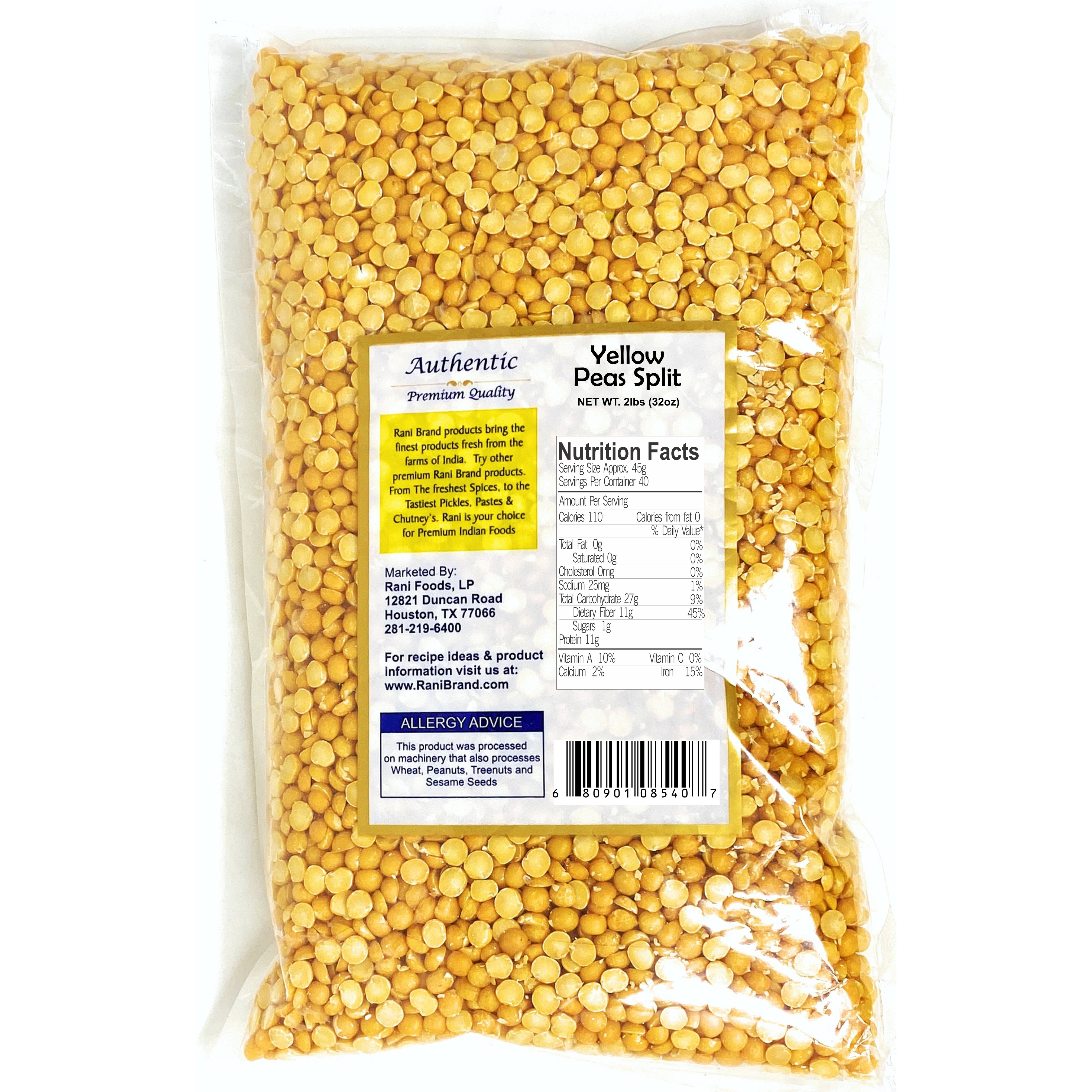 Rani Yellow Peas Split, Dried (Vatana, Matar) 2lbs (32oz) ~ All Natural | Vegan | Gluten Friendly | Product of USA