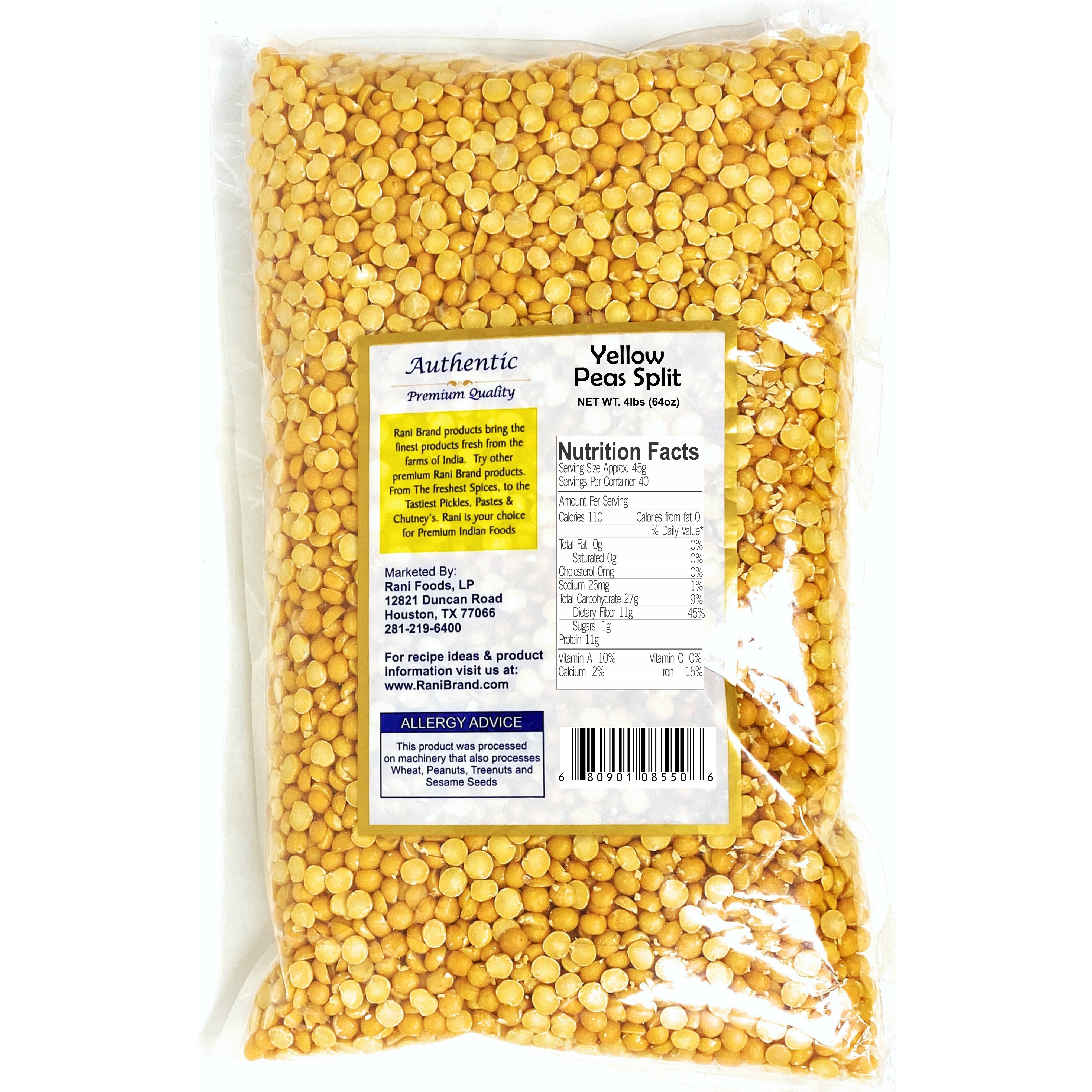 Rani Yellow Peas Split, Dried (Vatana, Matar) 4lbs (64oz) ~ All Natural | Vegan | Gluten Friendly | Product of USA