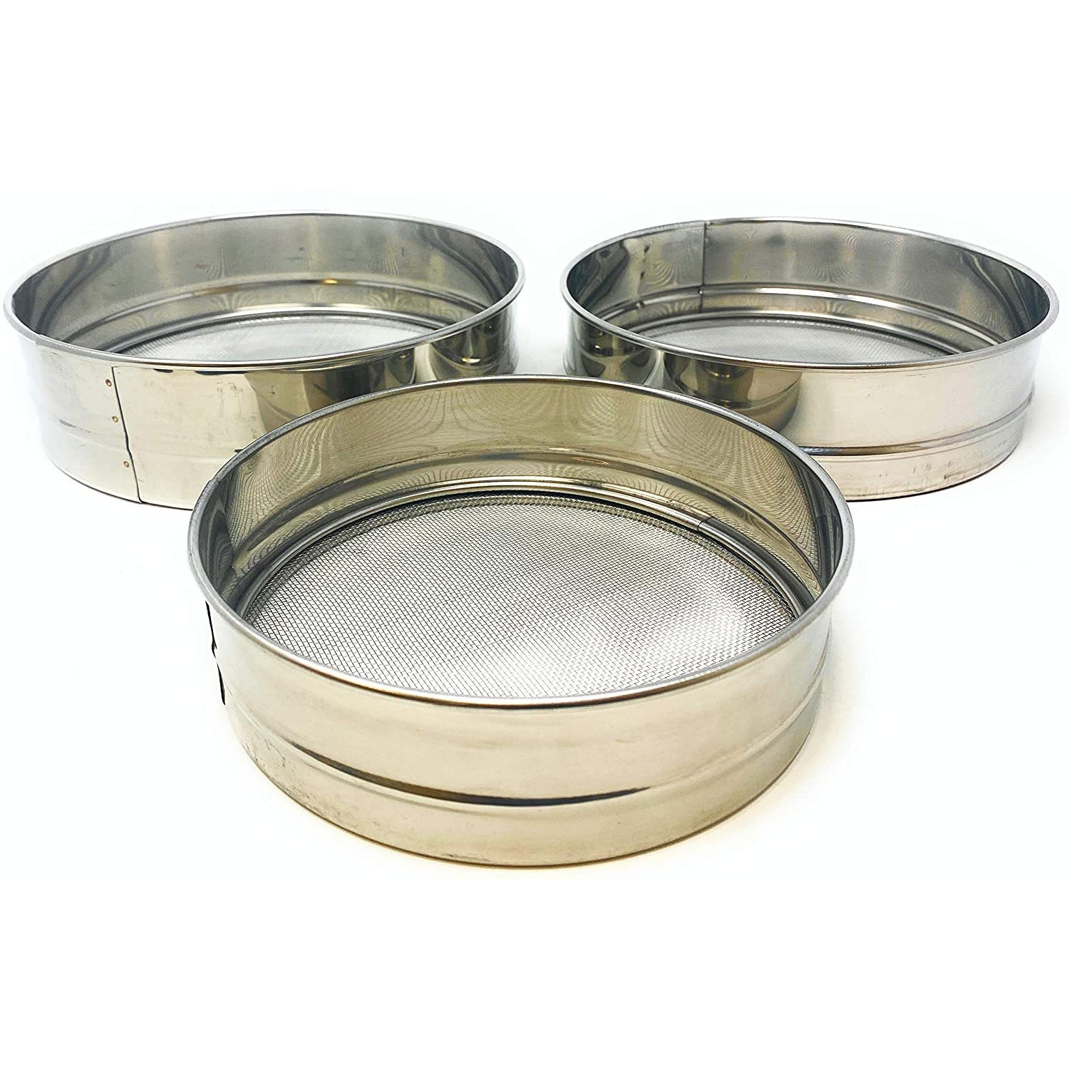 Stainless Steel Sieve ~ Set of 3 ~ for Flours, Seeds, Beans & Lentils - Sizes 6.7 , 7.5 , 8.25  by Rani Brand