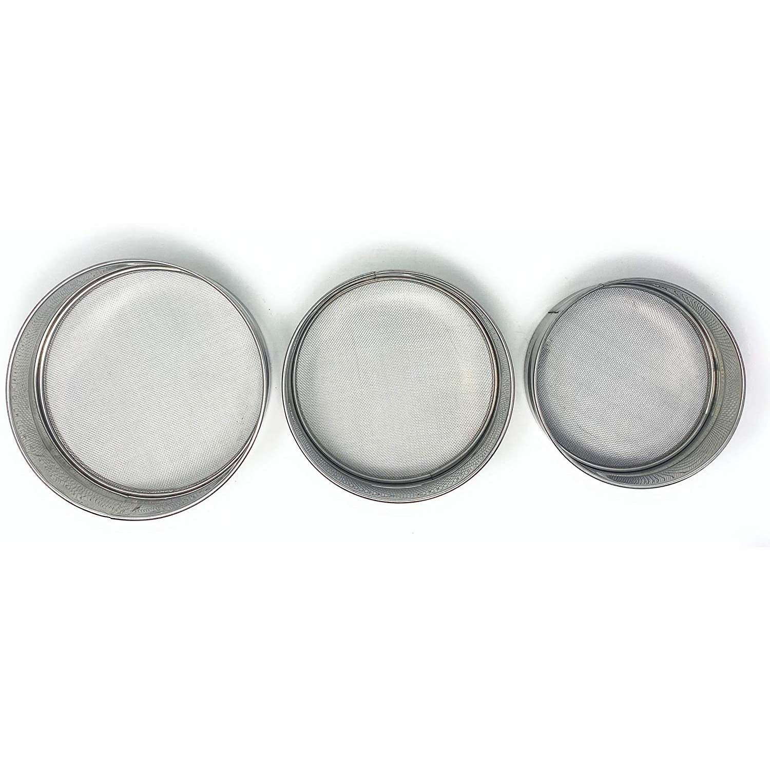 Stainless Steel Sieve ~ Set of 3 ~ for Flours, Seeds, Beans & Lentils - Sizes 6.7 , 7.5 , 8.25  by Rani Brand