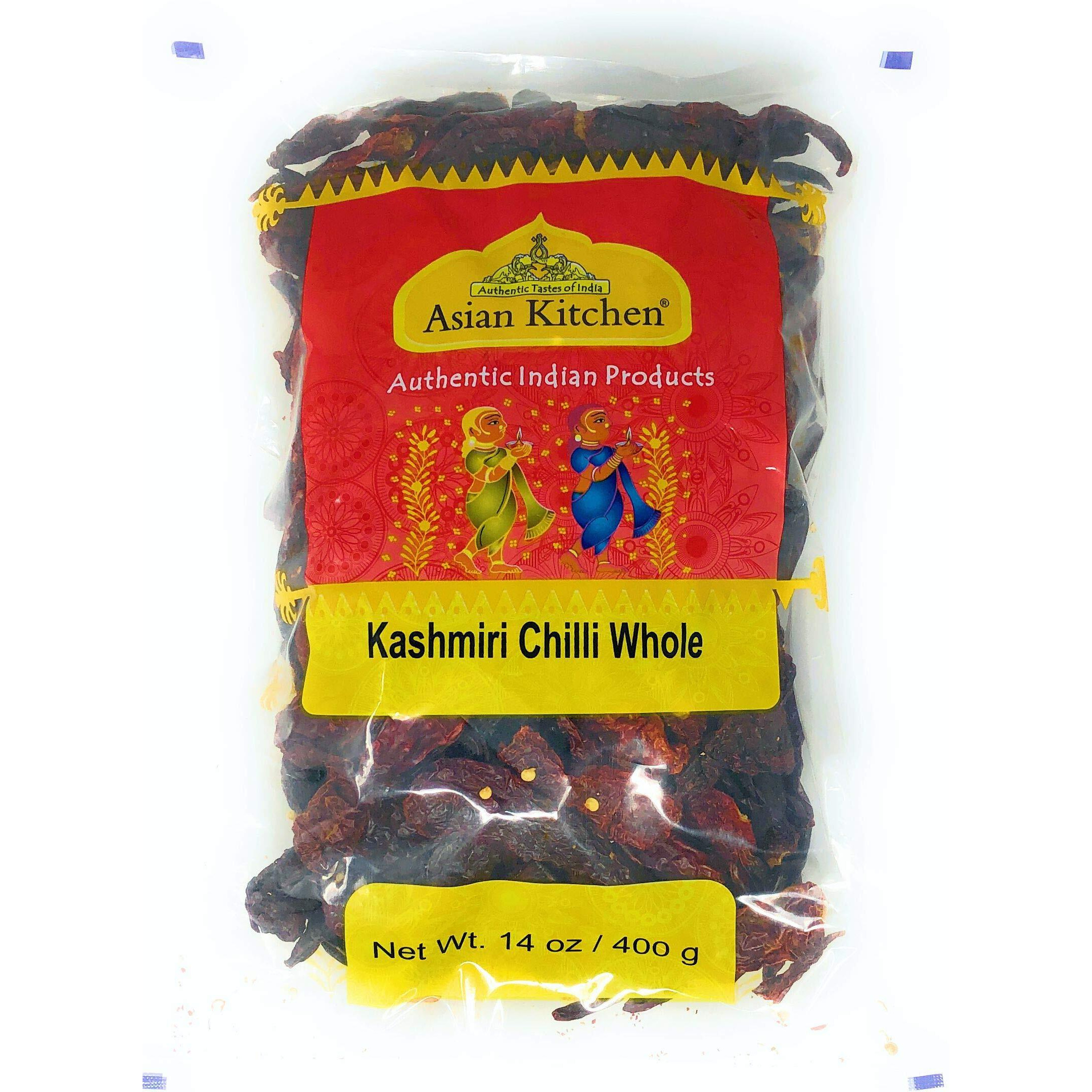 Asian Kitchen Kashmiri Chilli Whole, Low Heat Indian Chilli 14oz (400g) ~ All Natural, Vegan, Gluten Friendly, NON-GMO, Indian Origin