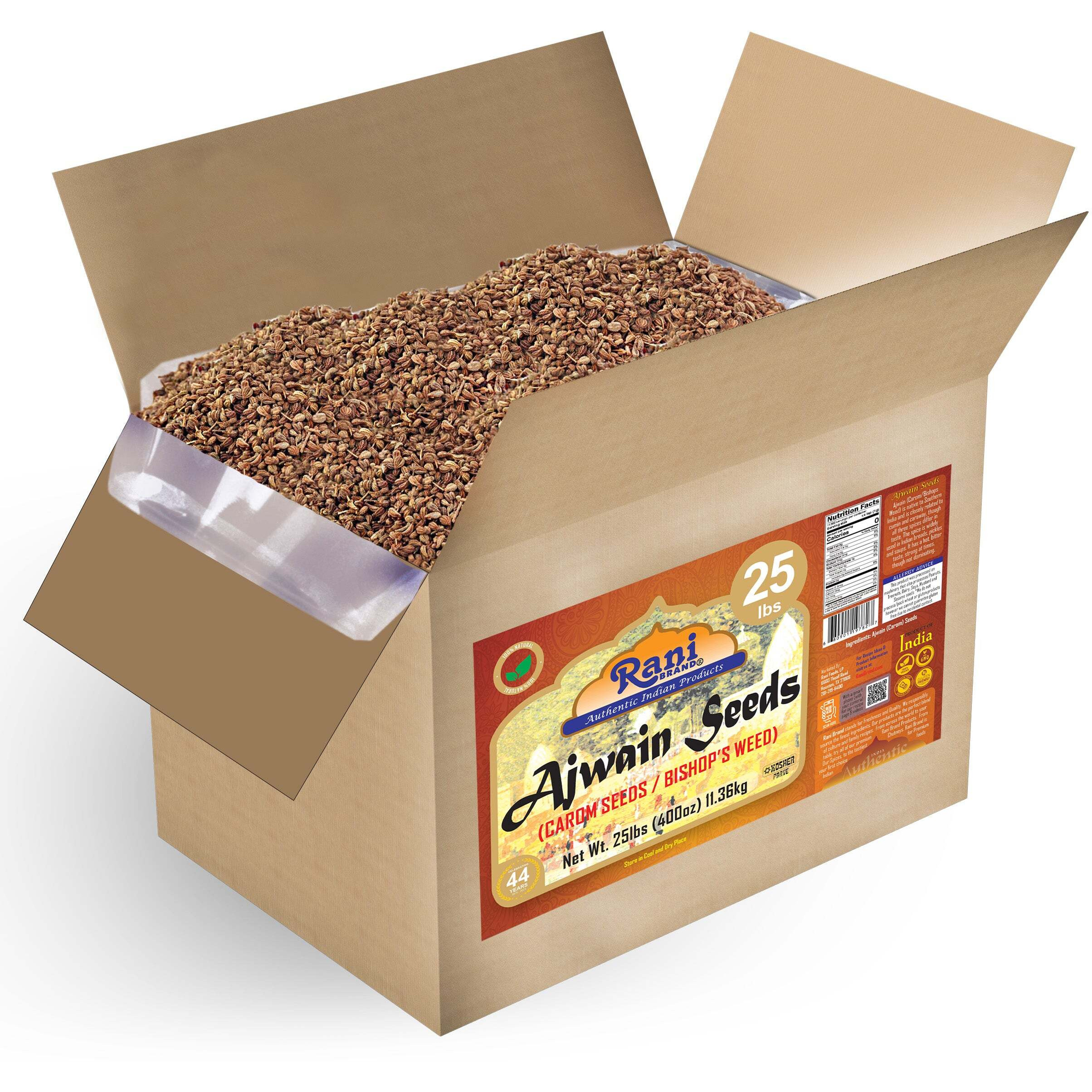 Rani Ajwain Seeds (Carom Bishops Weed) Spice Whole 400oz (25lbs) 11.36kg Bulk Box ~ All Natural, Vegan, Gluten Friendly, NON-GMO, Kosher, Indian Origin