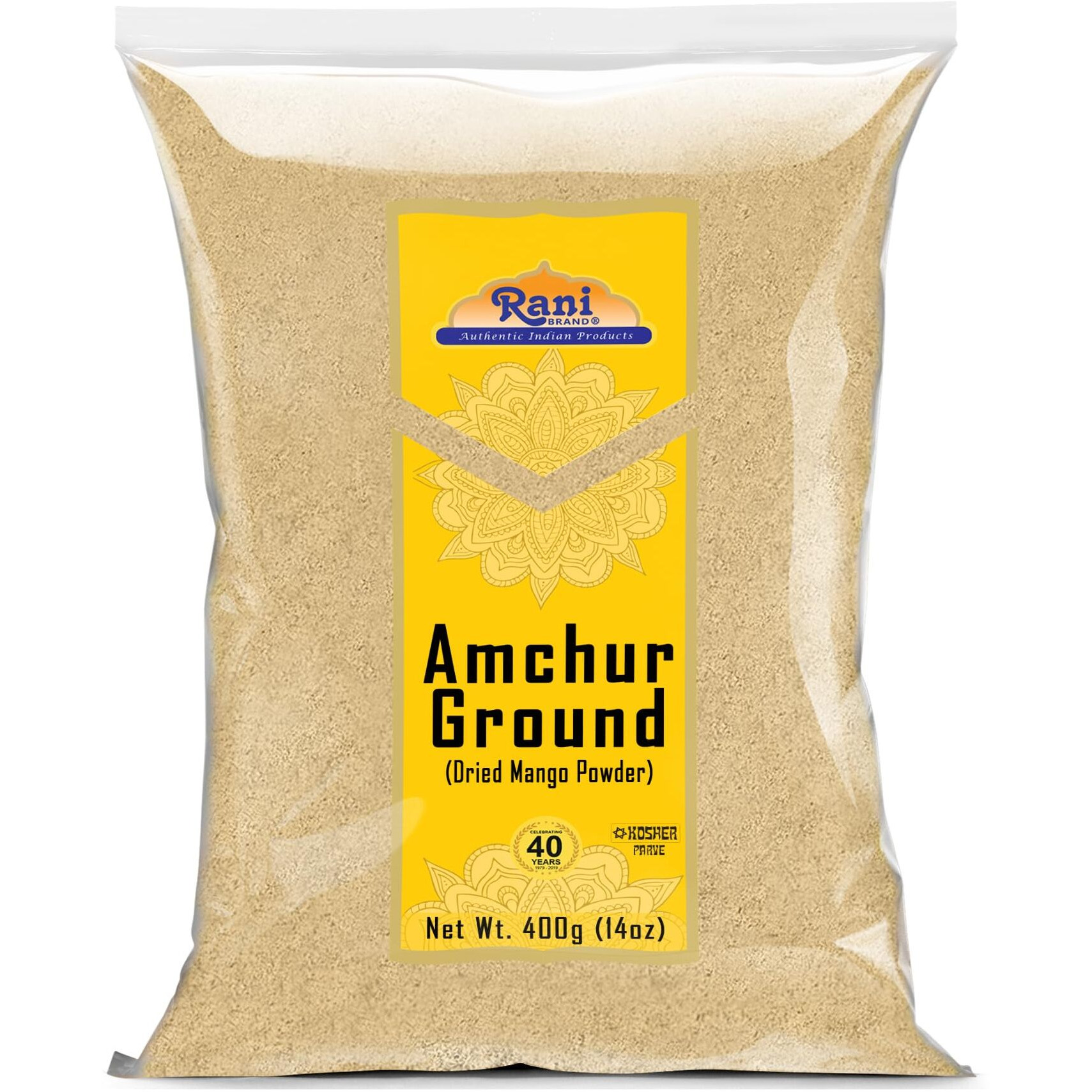 Rani Amchur (Mango) Ground Powder Spice 14oz (400g) ~ All Natural, Indian Origin, No Color, Gluten Friendly, Vegan, NON-GMO, Kosher, No Salt or fillers