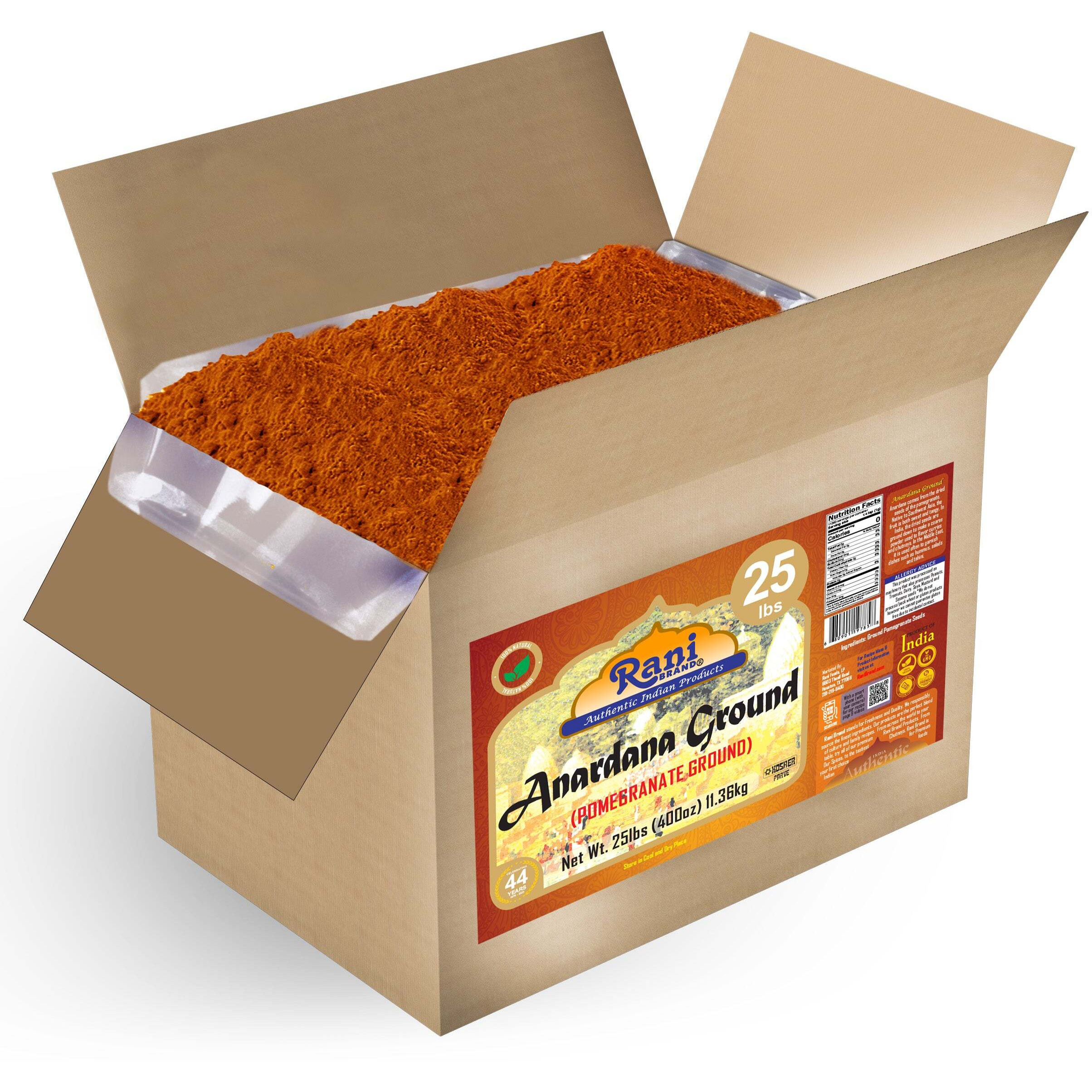 Rani Anardana (Pomegranate) Ground, Indian Spice 400oz (25lbs) 11.36kg Bulk Box ~ All Natural, No Color, Gluten Friendly, Vegan, NON-GMO, Kosher, No Salt or fillers