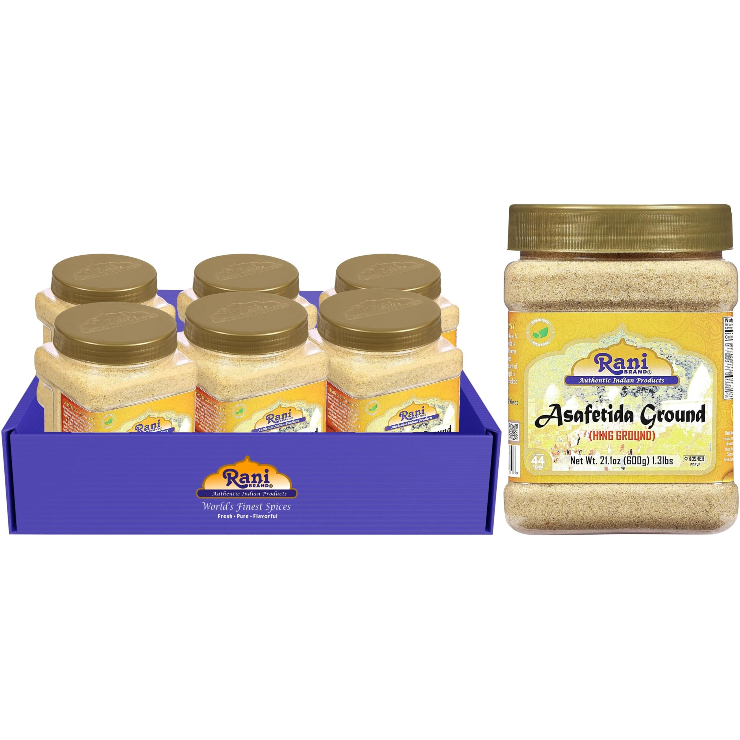 Rani Asafetida (Hing) Ground 21oz (600g) 1.3lbs PET Jar, Pack of 6 ~ All Natural, Salt Free, Vegan, Non-GMO, Asafoetida Indian Spice, Best for Onion Garlic Substitute