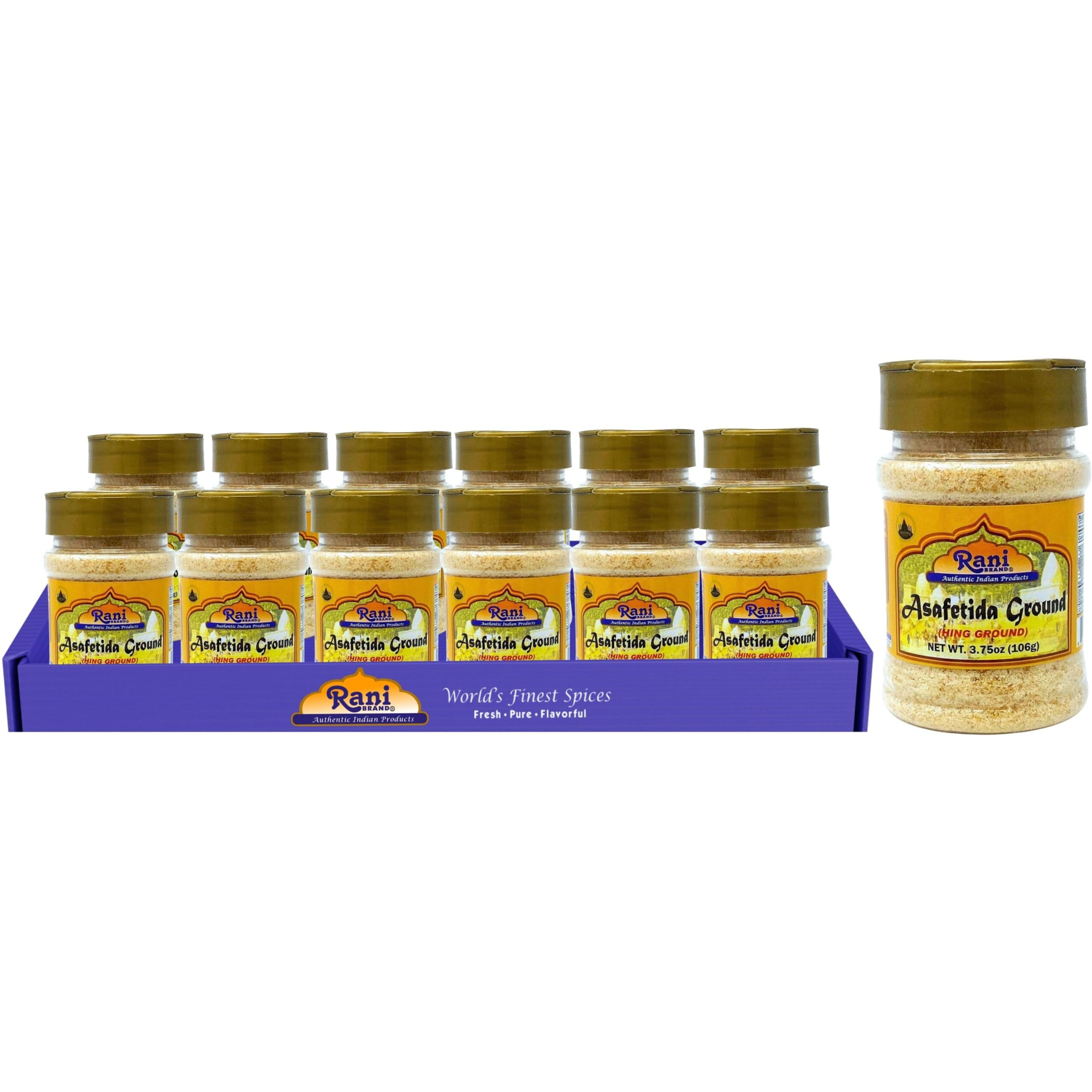 Rani Asafetida (Hing) Ground 3.75oz (106g) PET Jar, Pack of 12 ~ All Natural, Salt Free, Vegan, Non-GMO, Asafoetida Indian Spice, Best for Onion Garlic Substitute