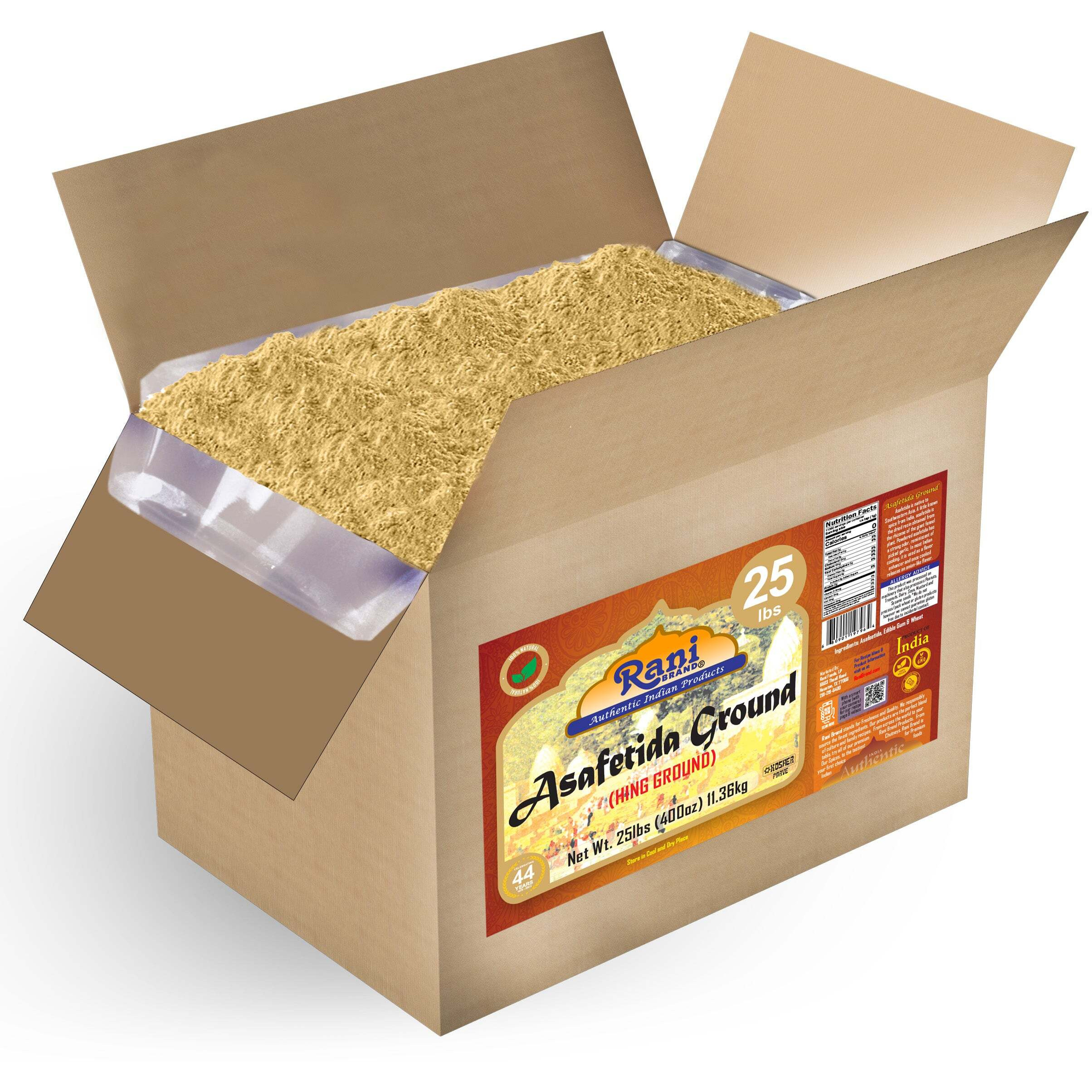 Rani Asafetida (Hing) Ground 400oz (25lbs) 11.36kg Bulk Box ~ All Natural, Salt Free, Vegan, NON-GMO, Kosher, Asafoetida Indian Spice, Best for Onion Garlic Substitute