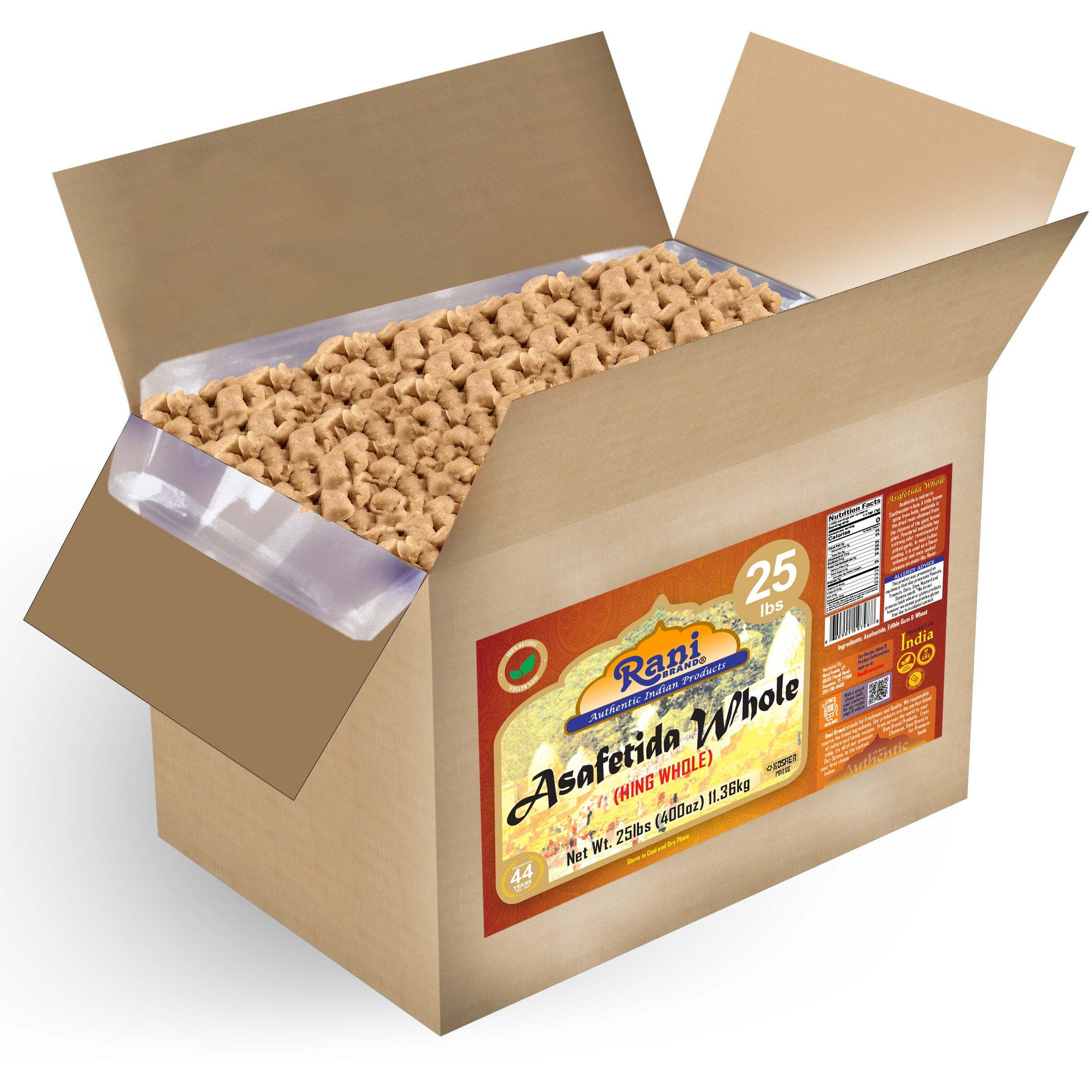 Rani Asafetida (Hing) Whole 400oz (25lbs) 11.36kg Bulk Box ~ All Natural, Salt Free, Vegan, NON-GMO, Kosher, Asafoetida Indian Spice, Best for Onion Garlic Substitute