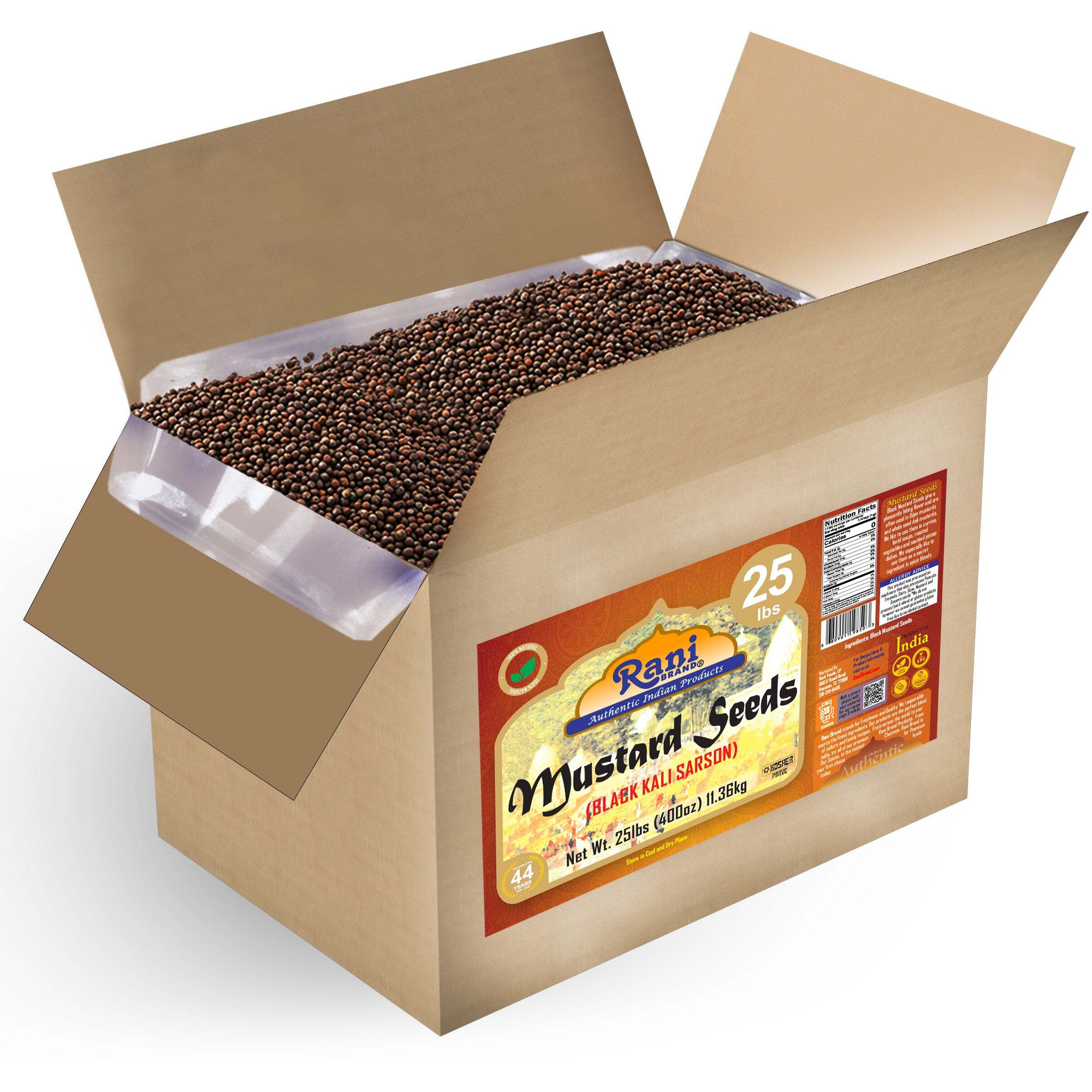 Rani Black Mustard Seeds Whole Spice (Kali Rai) 400oz (25lbs) 11.36kg Bulk Box ~ All Natural, Gluten Friendly, Non-GMO, Kosher, Vegan, Indian Origin