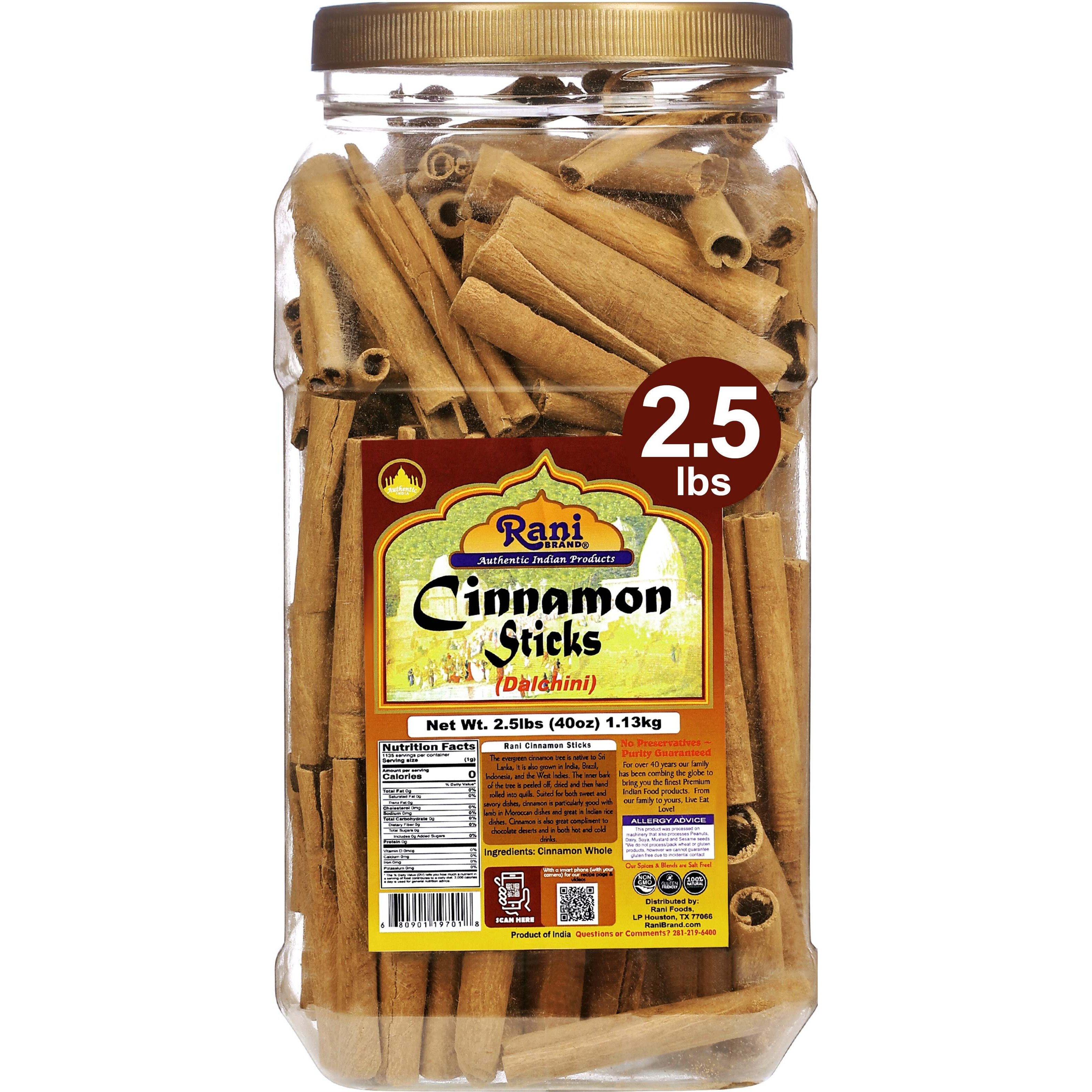 Rani Cinnamon Sticks 40oz (2.5lbs) 1.13kg Bulk PET Jar - 220-250 Sticks - Strong Aroma, Perfect for Baking, Cooking & Beverages, 3+ Inches Length - Cassia Saigon Cinnamon from Vietnam, Kosher