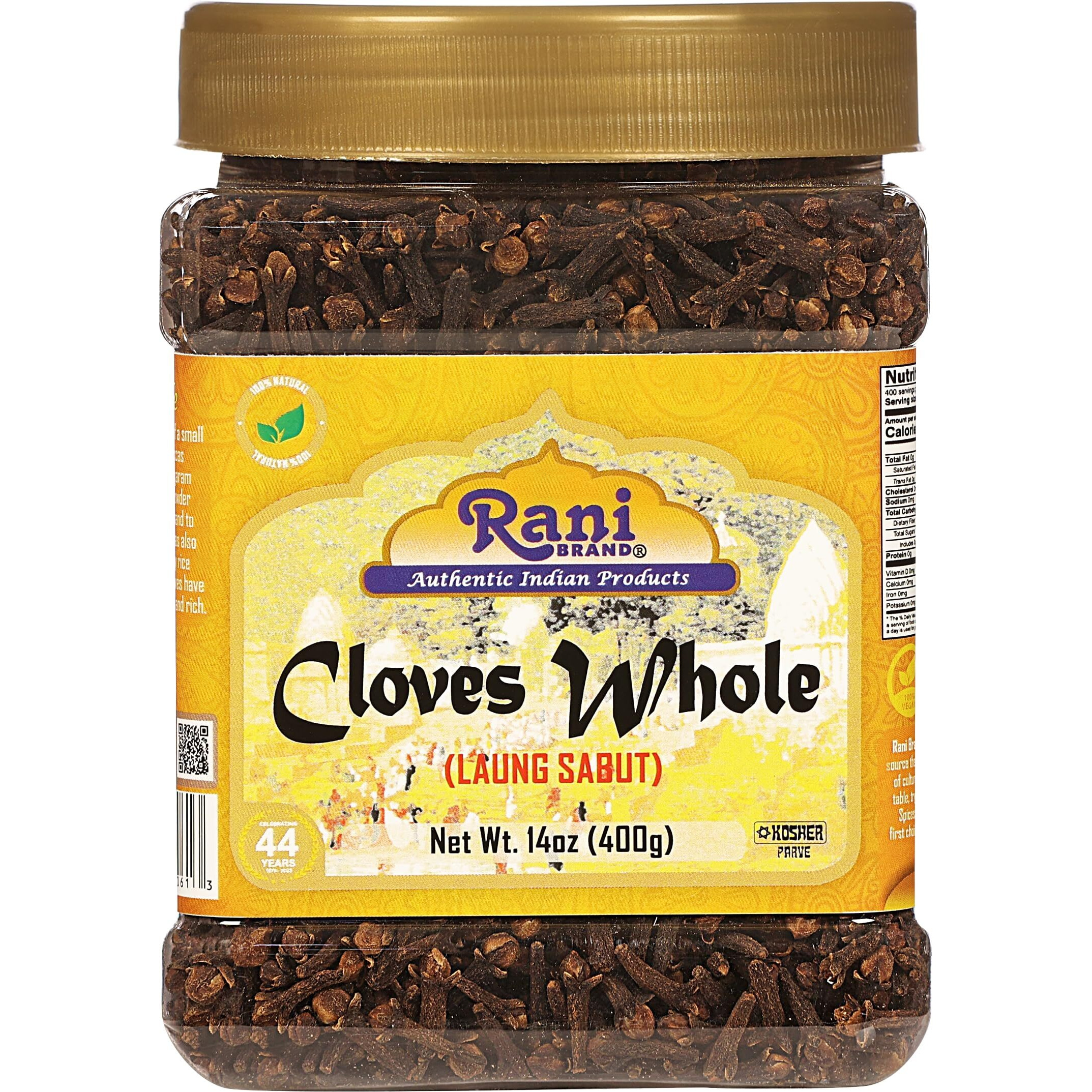 Rani Cloves Whole (Laung) 14oz (400g) Great for Food, Tea, Pomander Balls and Potpourri, Hand Selected, Spice, Bulk PET Jar ~ All Natural, NON-GMO, Vegan, Gluten Friendly, Indian Origin