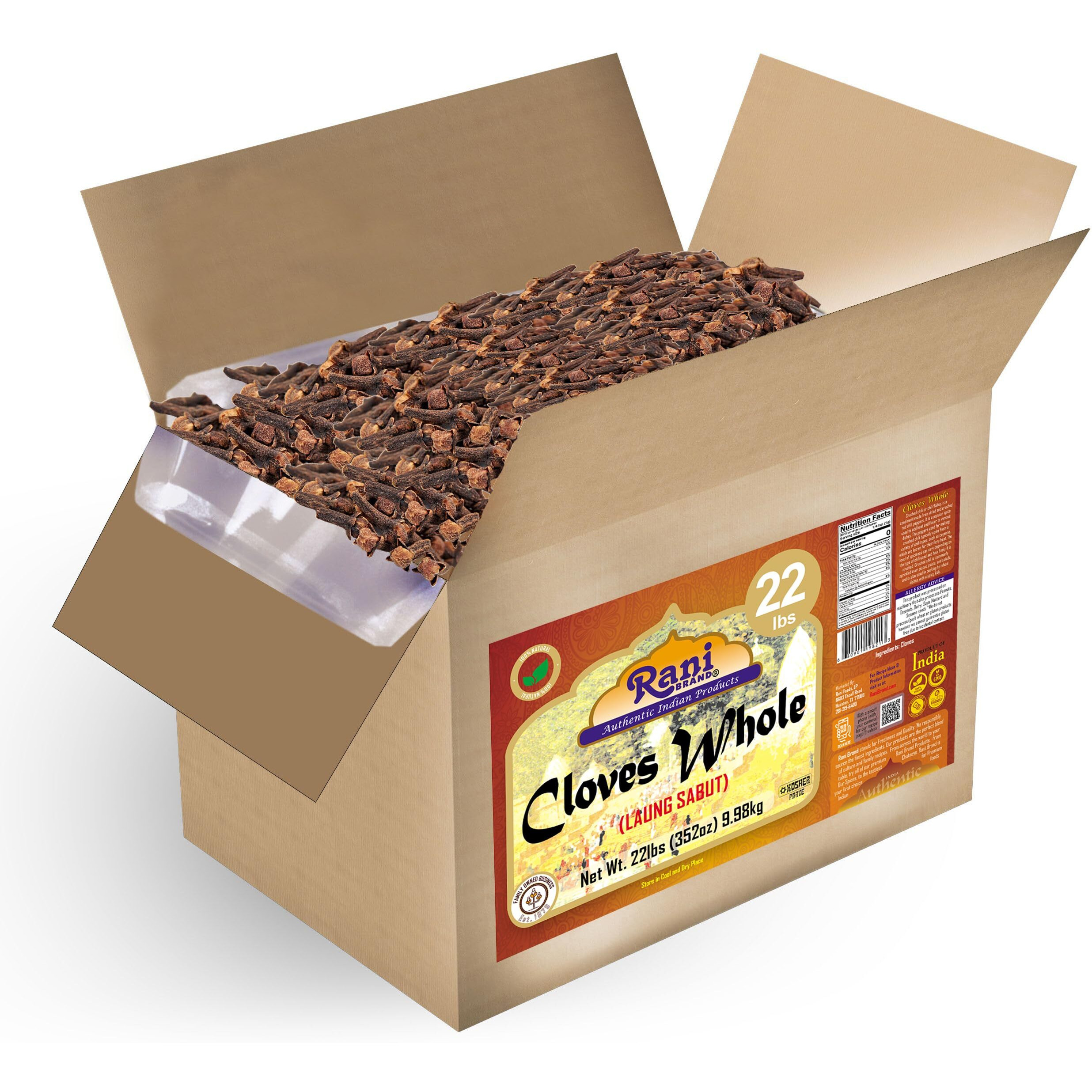 Rani Cloves Whole (Laung) 352oz (22lbs) 9.98kg, Bulk Box, Great for Food, Tea, Pomander Balls and Potpourri, Hand Selected, Spice ~ All Natural, NON-GMO, Vegan, Gluten Friendly, Indian Origin