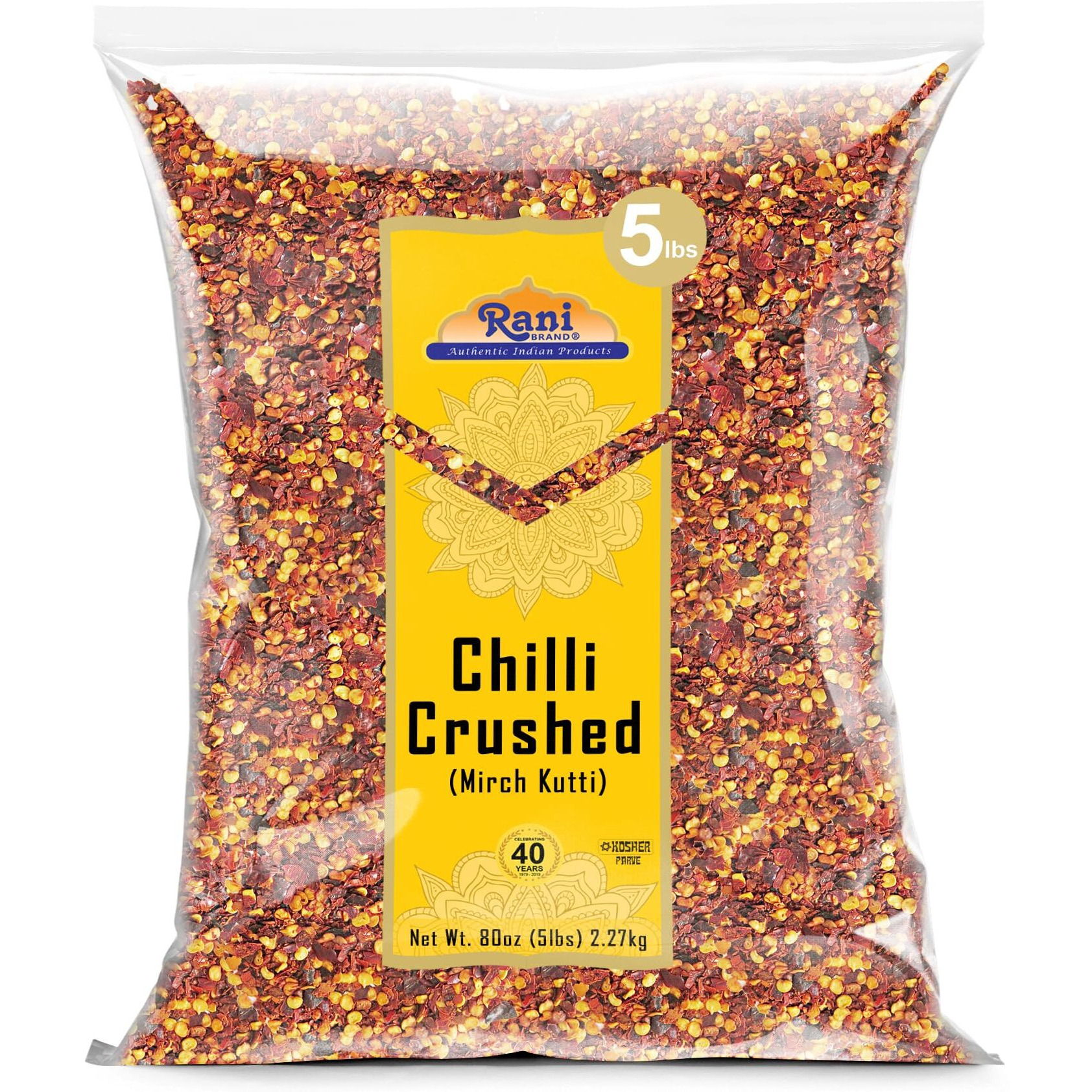 Rani Crushed Red Pepper Flakes Chilli (Pizza Type Cut) 80oz (5lbs) 2.27kg Bulk ~ All Natural, No Color added, Gluten Friendly, Vegan, NON-GMO, Kosher, No Salt or fillers