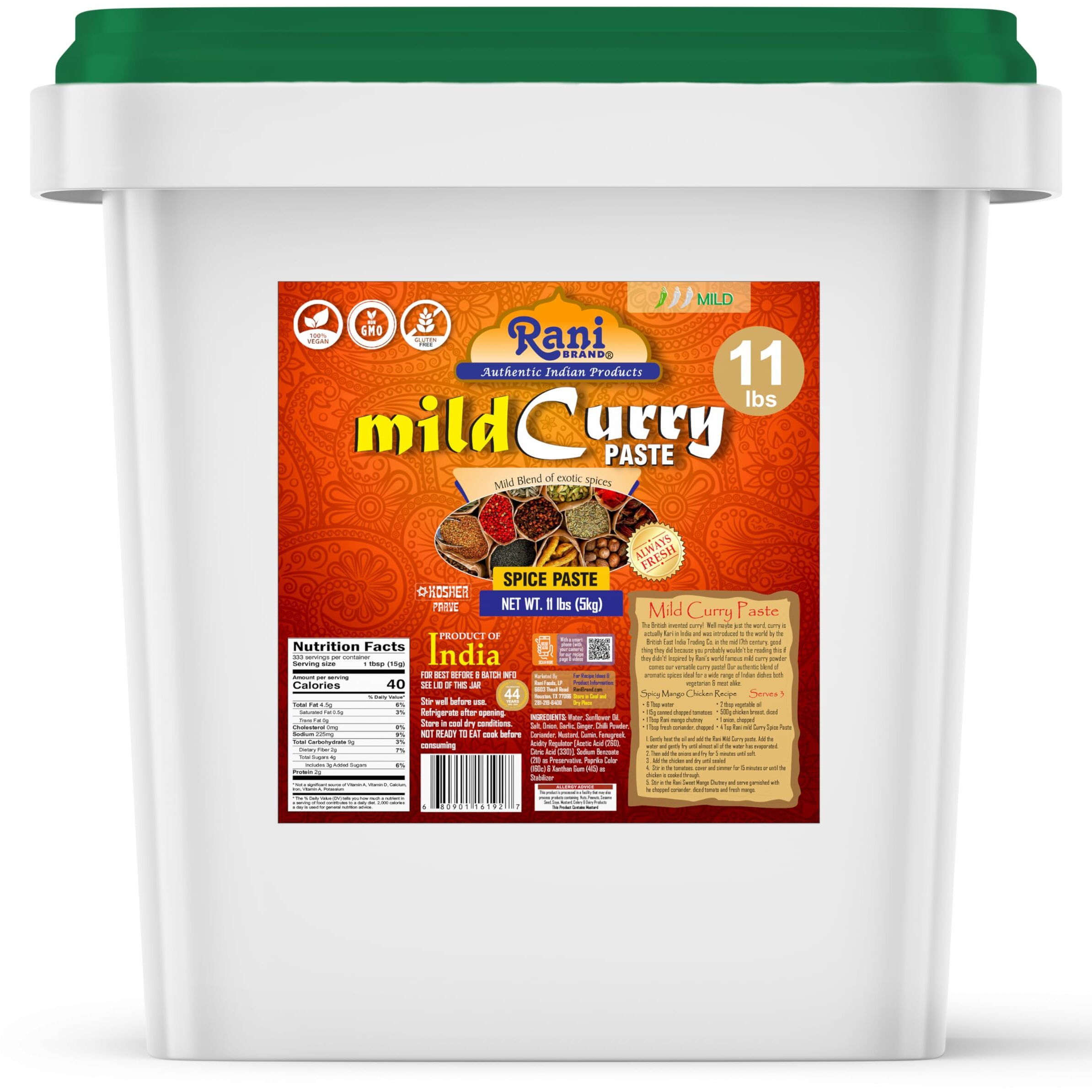 Rani Curry Paste MILD (Spice Paste) 176oz (11lbs) 5kg Bulk ~ No Colors, All Natural, NON-GMO, Kosher, Vegan, Gluten Free, Indian Origin