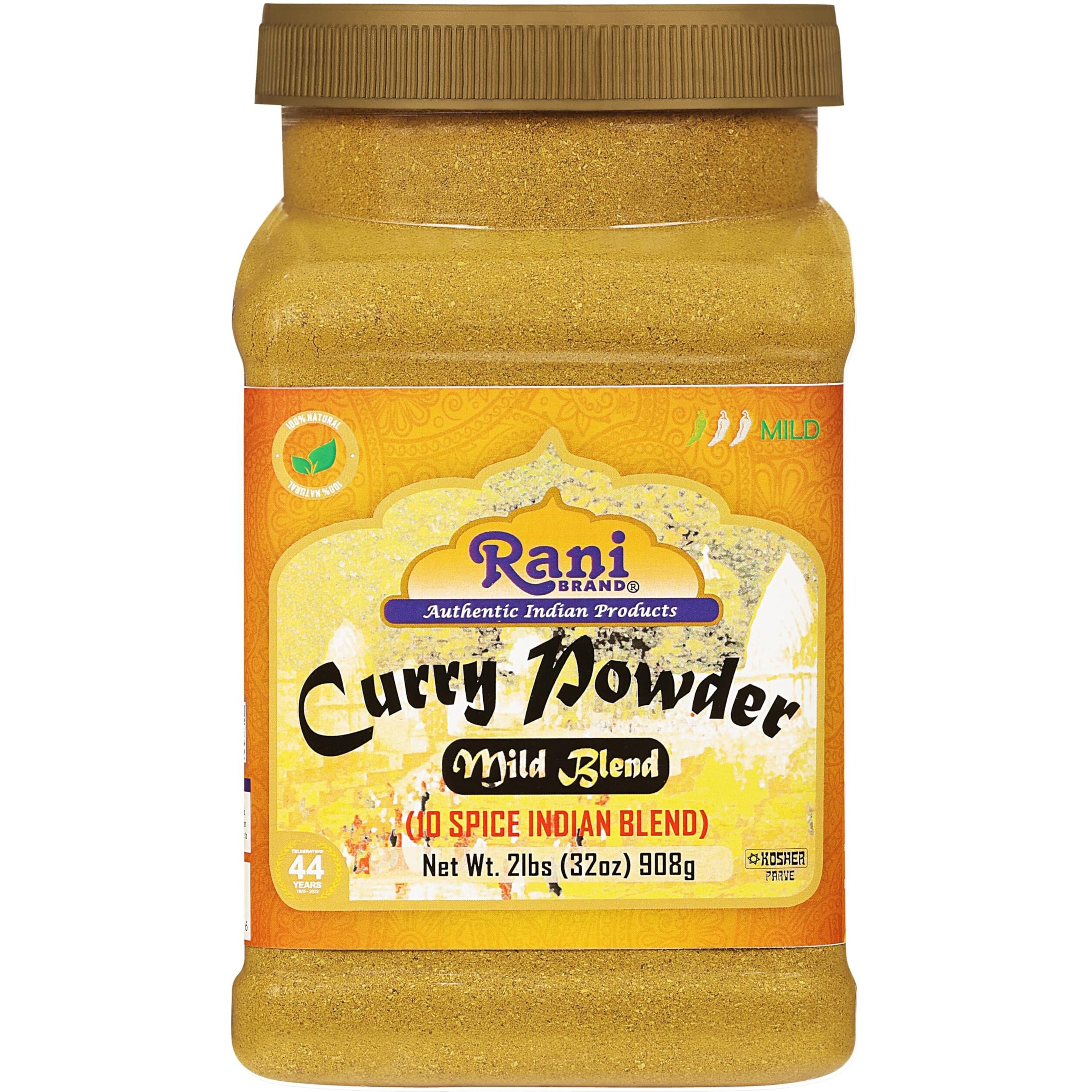 Rani Curry Powder Mild (10-Spice Authentic Indian Blend) 2lbs (908g) PET Jar ~ All Natural, Salt-Free, NO Chili or Peppers, Vegan, No Colors, Gluten Friendly, NON-GMO, Kosher, Indian Origin