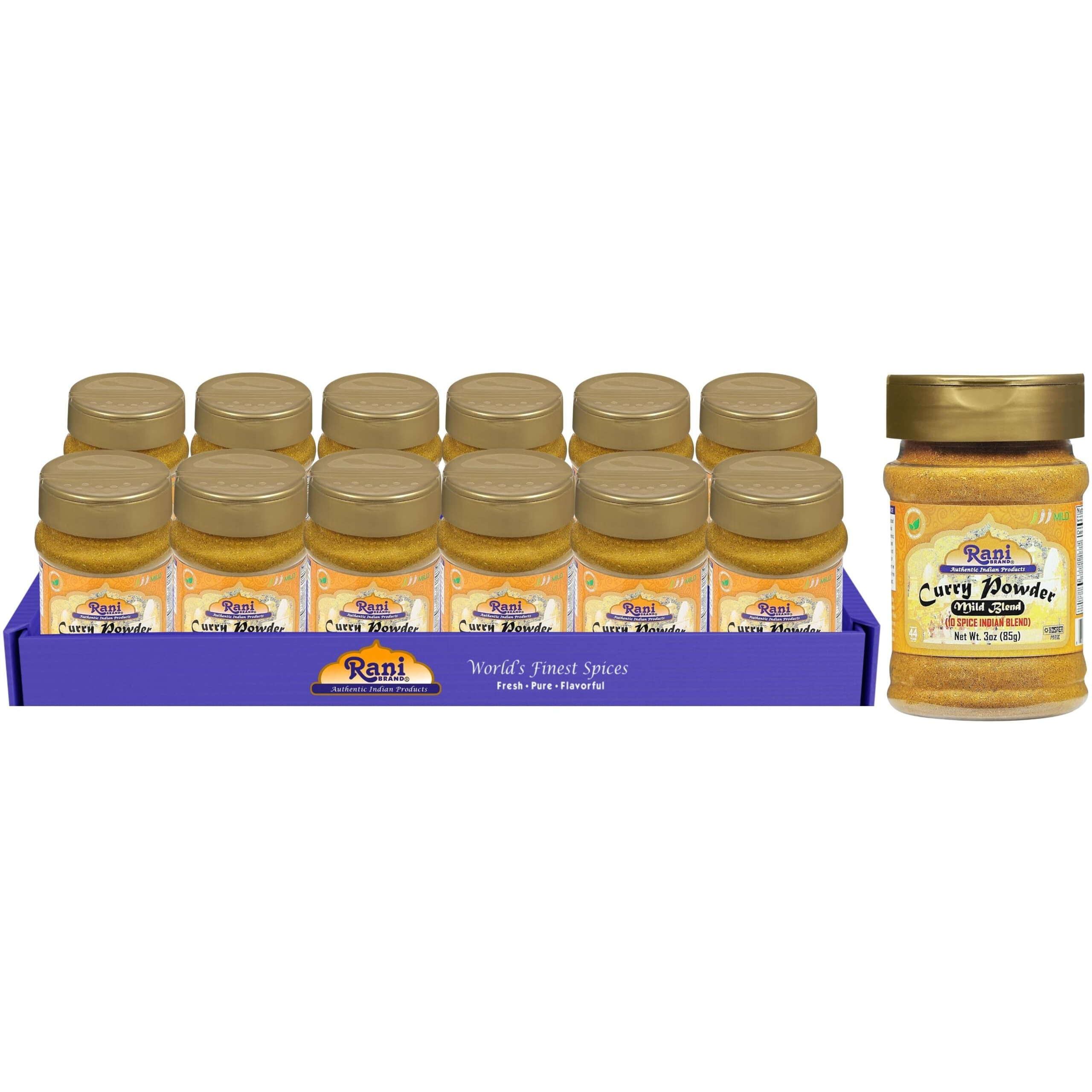 Rani Curry Powder Mild (10-Spice Authentic Indian Blend) 3oz (85g) PET Jar, Pack of 12 ~ All Natural, Salt-Free, NO Chili or Peppers, Vegan, Gluten Friendly, NON-GMO, Kosher, Indian Origin