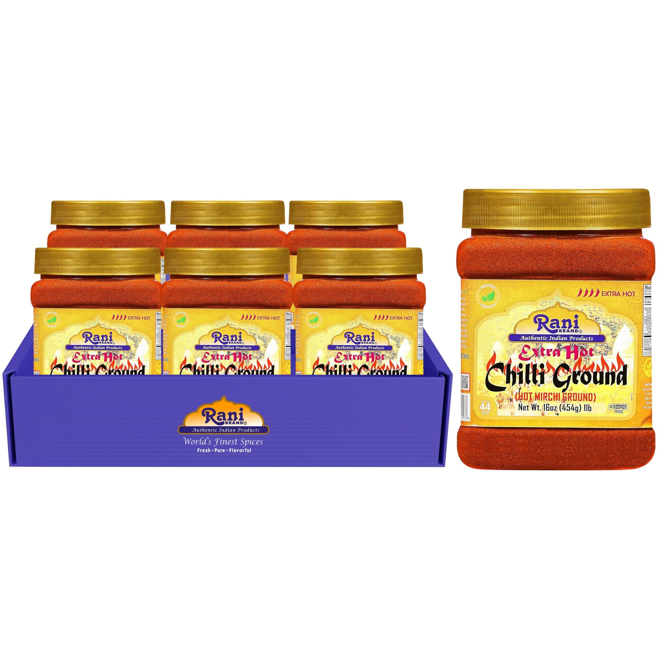 Rani Extra Hot Chilli Powder Indian Spice 16oz (1lb) 454g PET Jar, Pack of 6 ~ All Natural, No Color added, Gluten Friendly, Vegan, NON-GMO, Kosher, No Salt or fillers