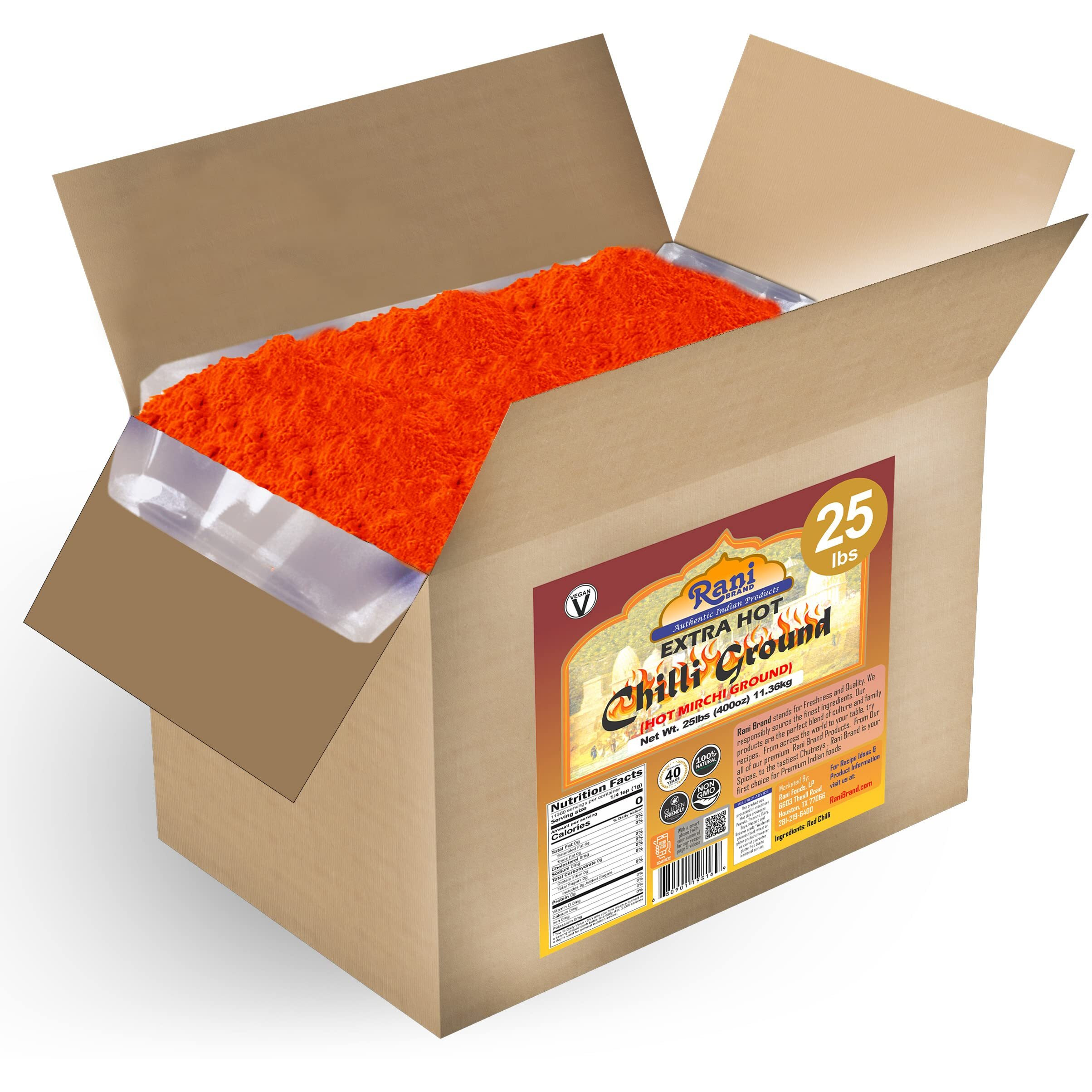 Rani Extra Hot Chilli Powder Indian Spice 400oz (25lbs) 11.36kg Bulk Box ~ All Natural, No Color added, Gluten Friendly, Vegan, NON-GMO, No Salt or fillers