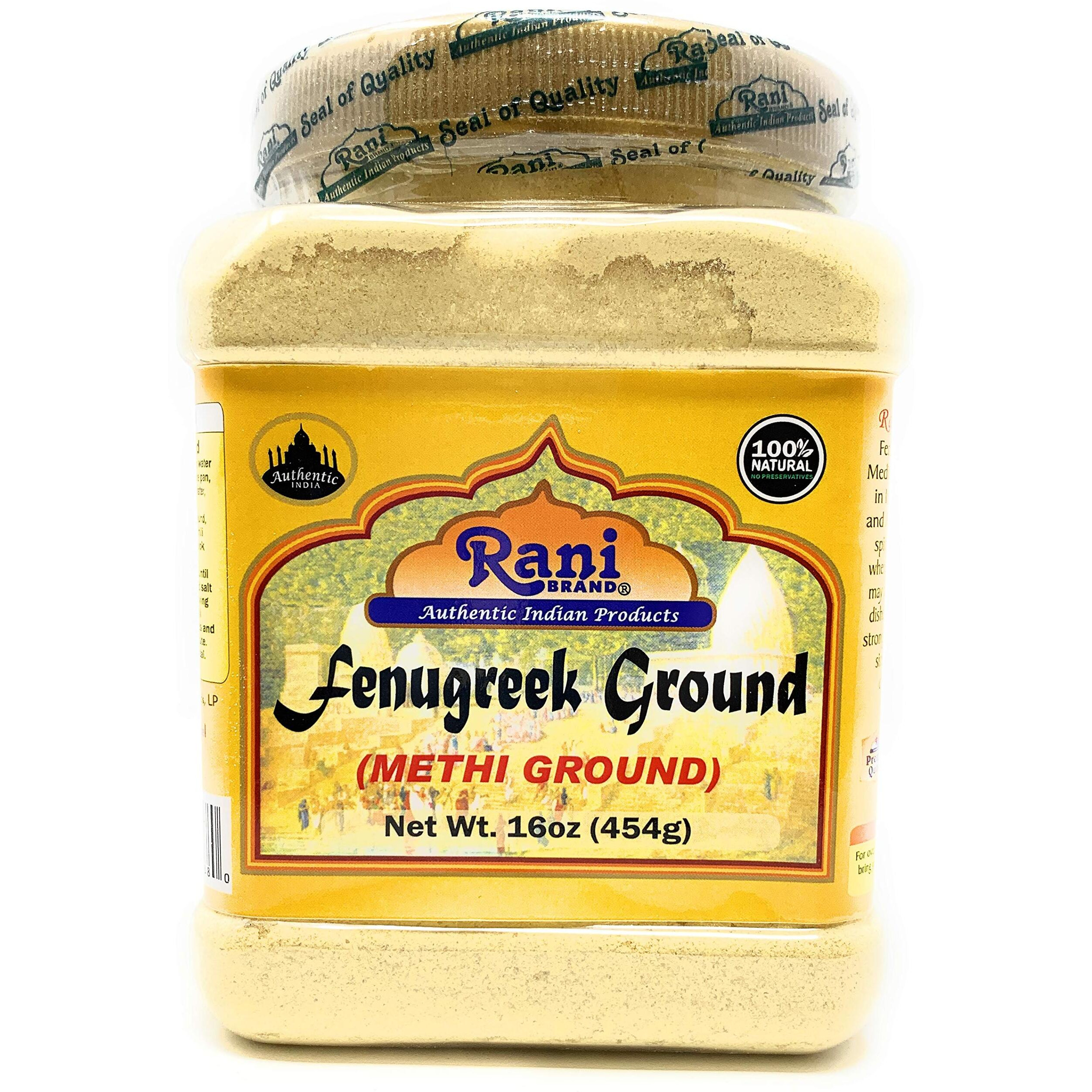 Rani Fenugreek (Methi) Seeds Ground Powder 16oz (1lb) 454g Jar, Trigonella foenum graecum ~ All Natural, Vegan, Gluten Friendly, Non-GMO, Kosher, Indian Origin, used in cooking & Ayurvedic spice