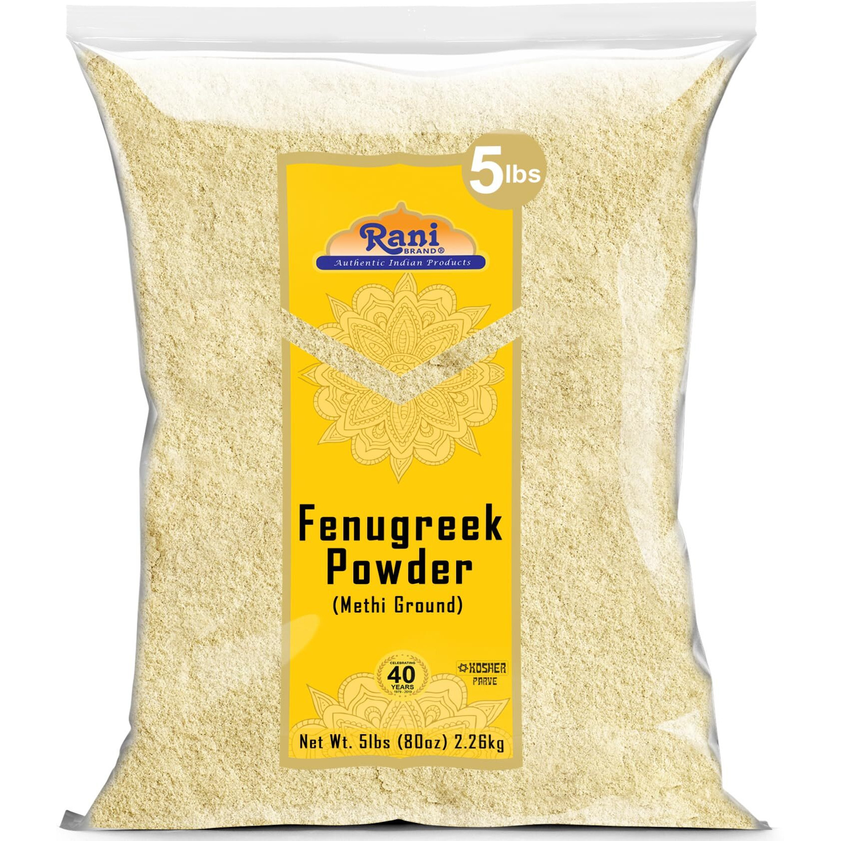 Rani Fenugreek (Methi) Seeds Ground Powder 80oz (5lbs) 2.27kg Trigonella foenum graecum ~ All Natural, Vegan, Gluten Friendly, Non-GMO, Kosher| Indian Origin, used in cooking & Ayurvedic spice