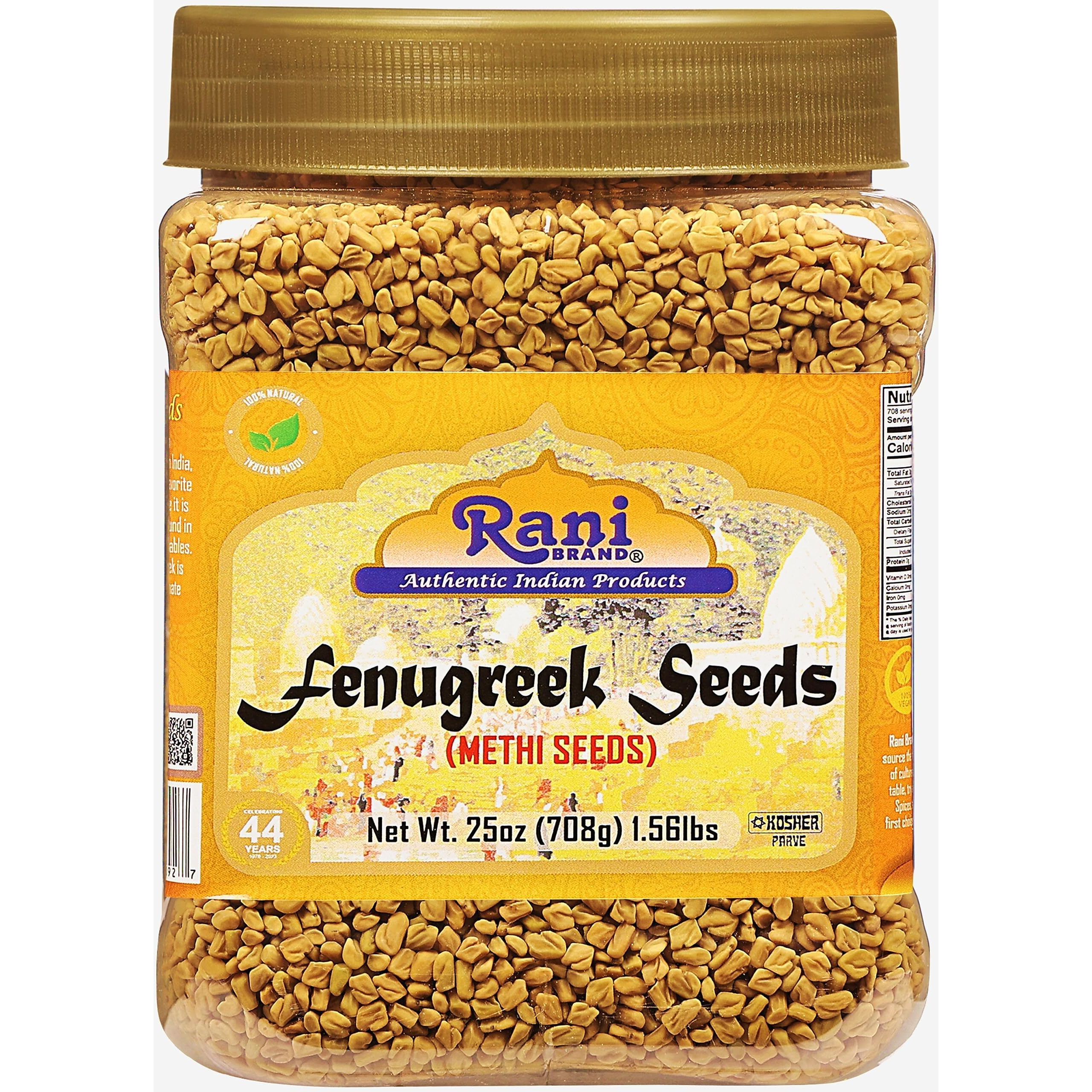 Rani Fenugreek (Methi) Seeds Whole 25oz (1.56lbs) 708g PET Jar, Trigonella foenum graecum ~ All Natural, Vegan, Gluten Friendly, Non-GMO, Kosher, Indian Origin, used in cooking & Ayurvedic spice