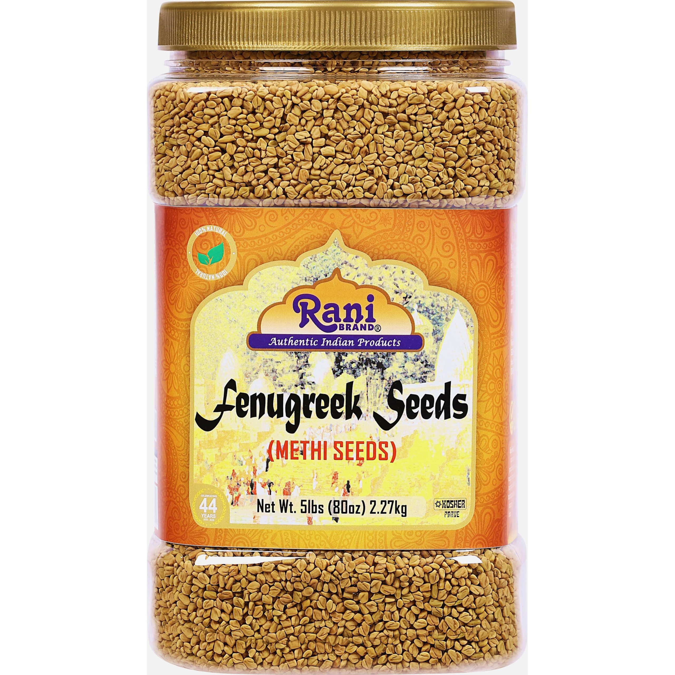 Rani Fenugreek (Methi) Seeds Whole 80oz (5lbs) 2.27kg Bulk PET Jar, Trigonella foenum graecum ~ All Natural, Vegan, Gluten Friendly, Non-GMO, Kosher, Indian Origin, used in cooking & Ayurvedic