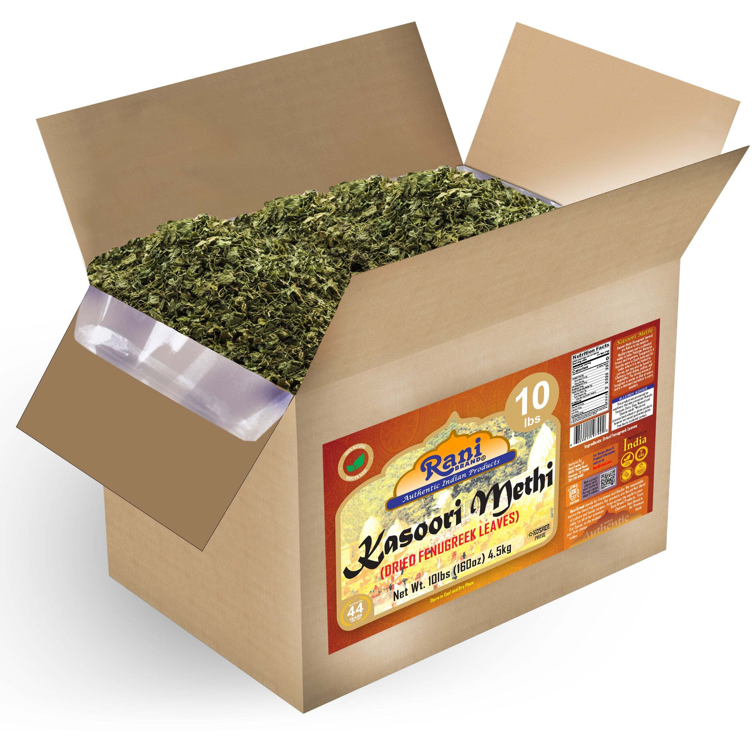 Rani Fenugreek Leaves Dried (Kasoori Methi) 160oz (10lbs) 4.54kg Bulk Box ~ All Natural, Vegan, Gluten Friendly, NON-GMO, Kosher, Indian Origin