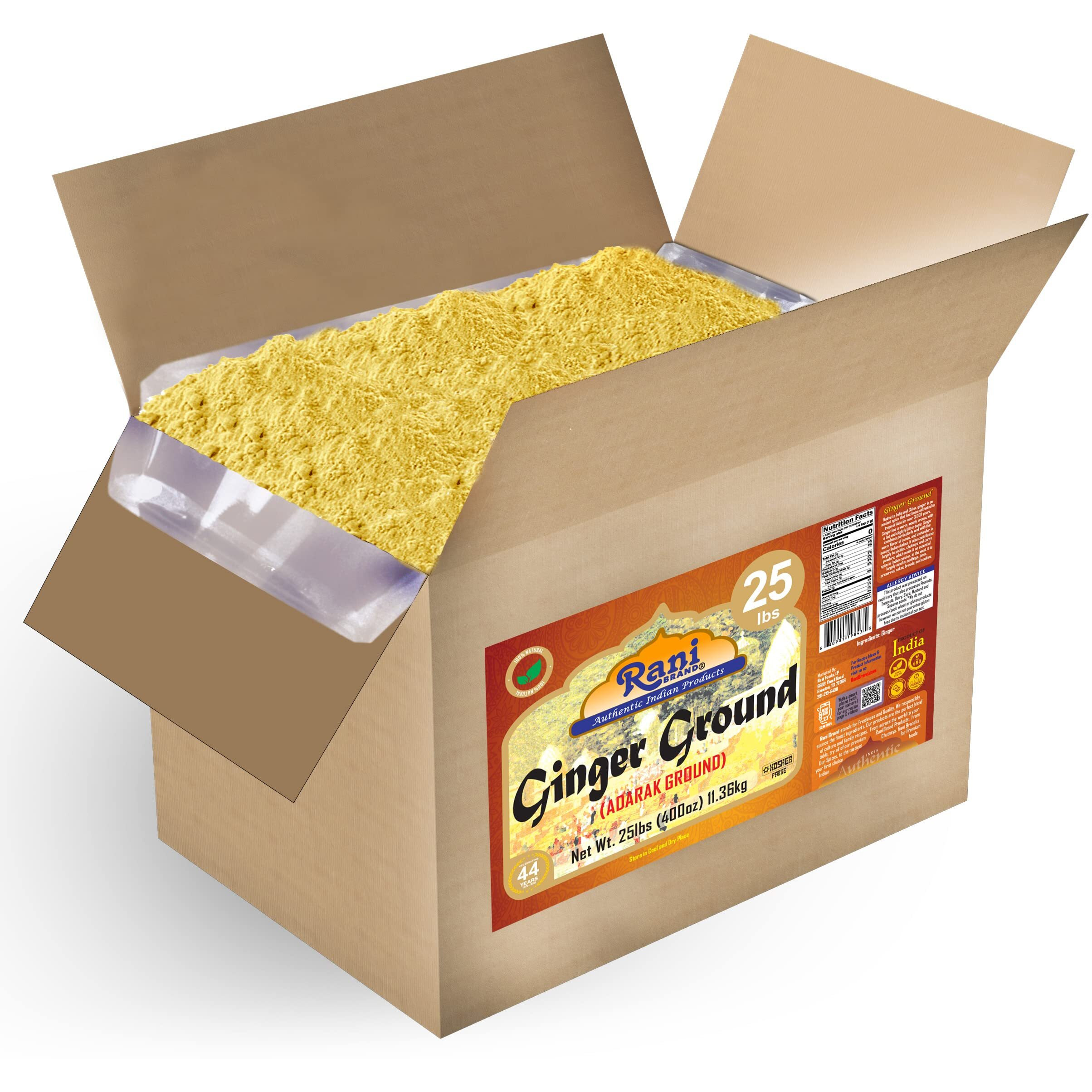 Rani Ginger (Adarak) Powder Ground, Spice 400oz (25lb) 11.36kg Bulk Box ~ All Natural, Vegan, Gluten Friendly, NON-GMO, Indian Origin