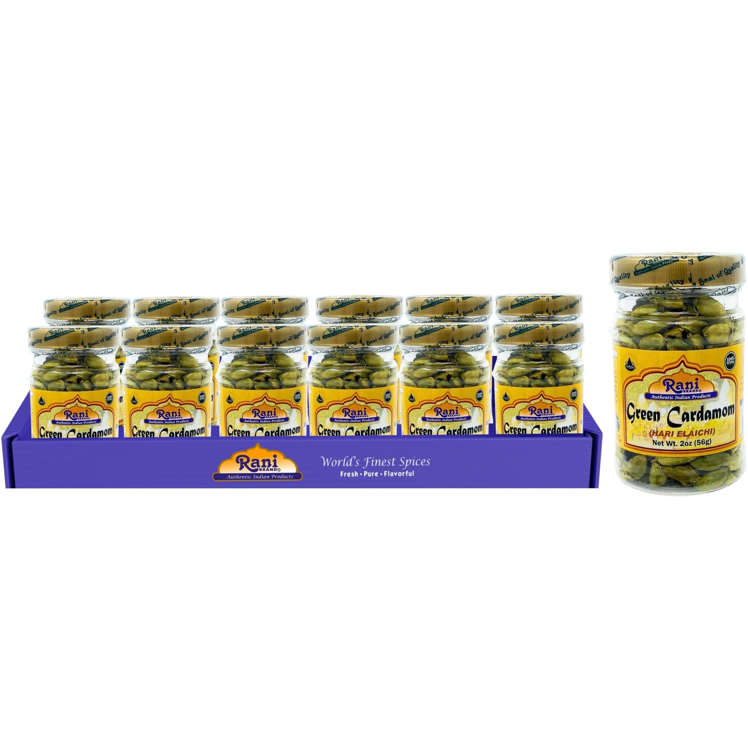 Rani Green Cardamom Pods Spice (Hari Elachi) 2oz (56g) PET Jar, Pack of 12 ~ All Natural, Vegan, Gluten Friendly, NON-GMO, Product of India