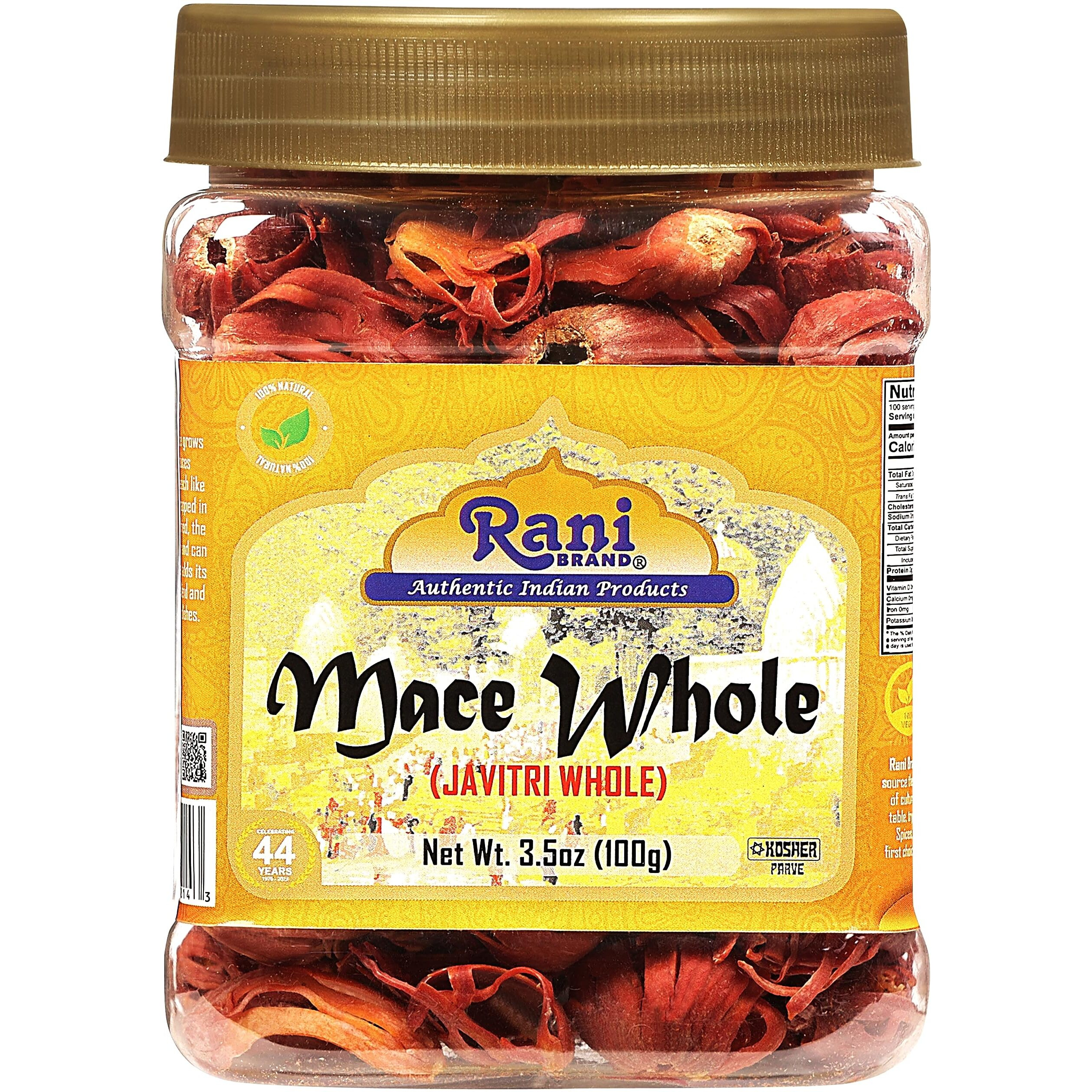 Rani Mace Whole (Javathri), Spice 3.5oz (100g) PET Jar ~ All Natural, Vegan, Gluten Friendly, NON-GMO, Kosher, Indian Origin