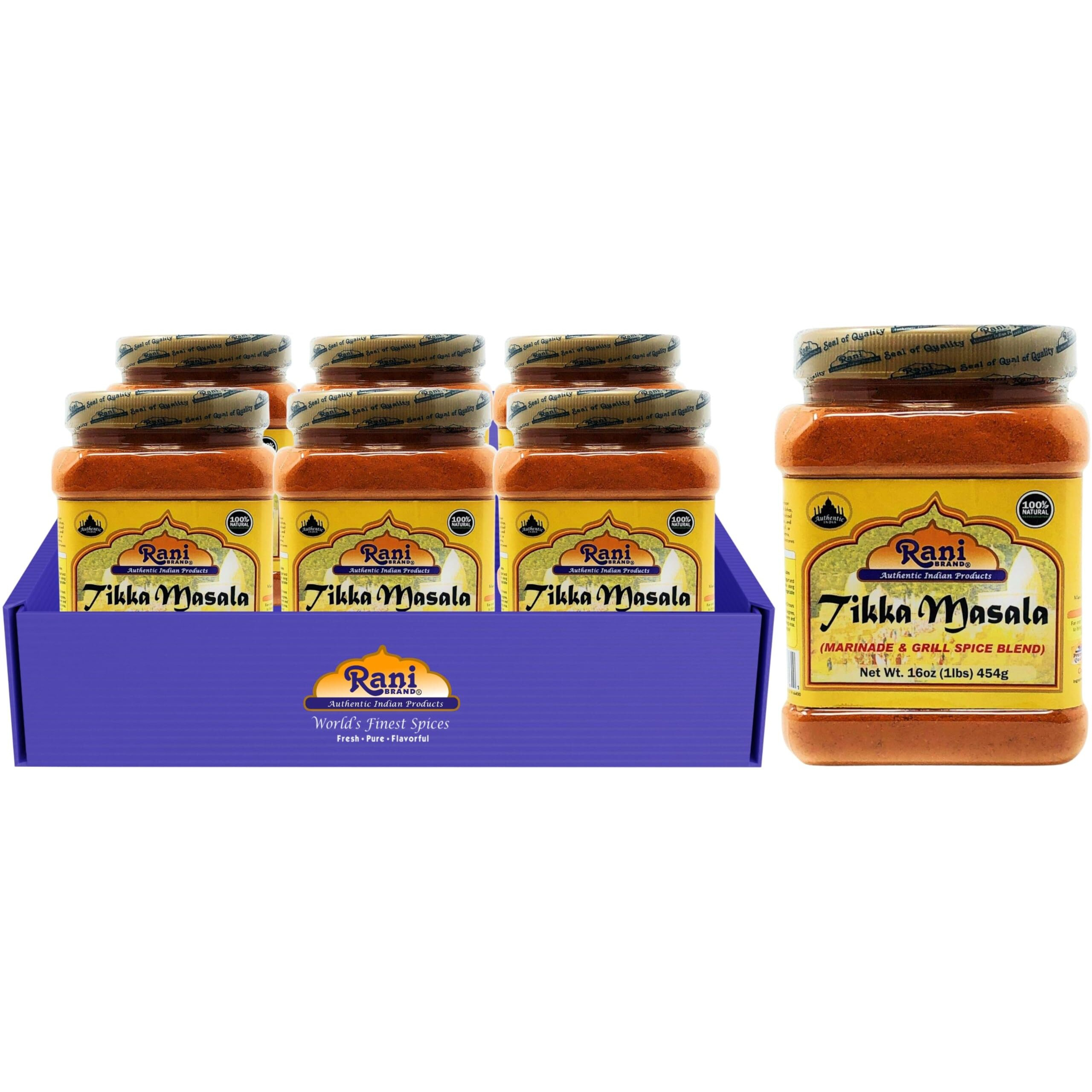 Rani Tikka Masala Indian 7-Spice Blend 16oz (1lb) 454g PET Jar, Pack of 6 ~ All Natural, Salt-Free, Vegan, No Colors, Gluten Friendly, NON-GMO, Indian Origin (Size 16oz (1lb) 454g)