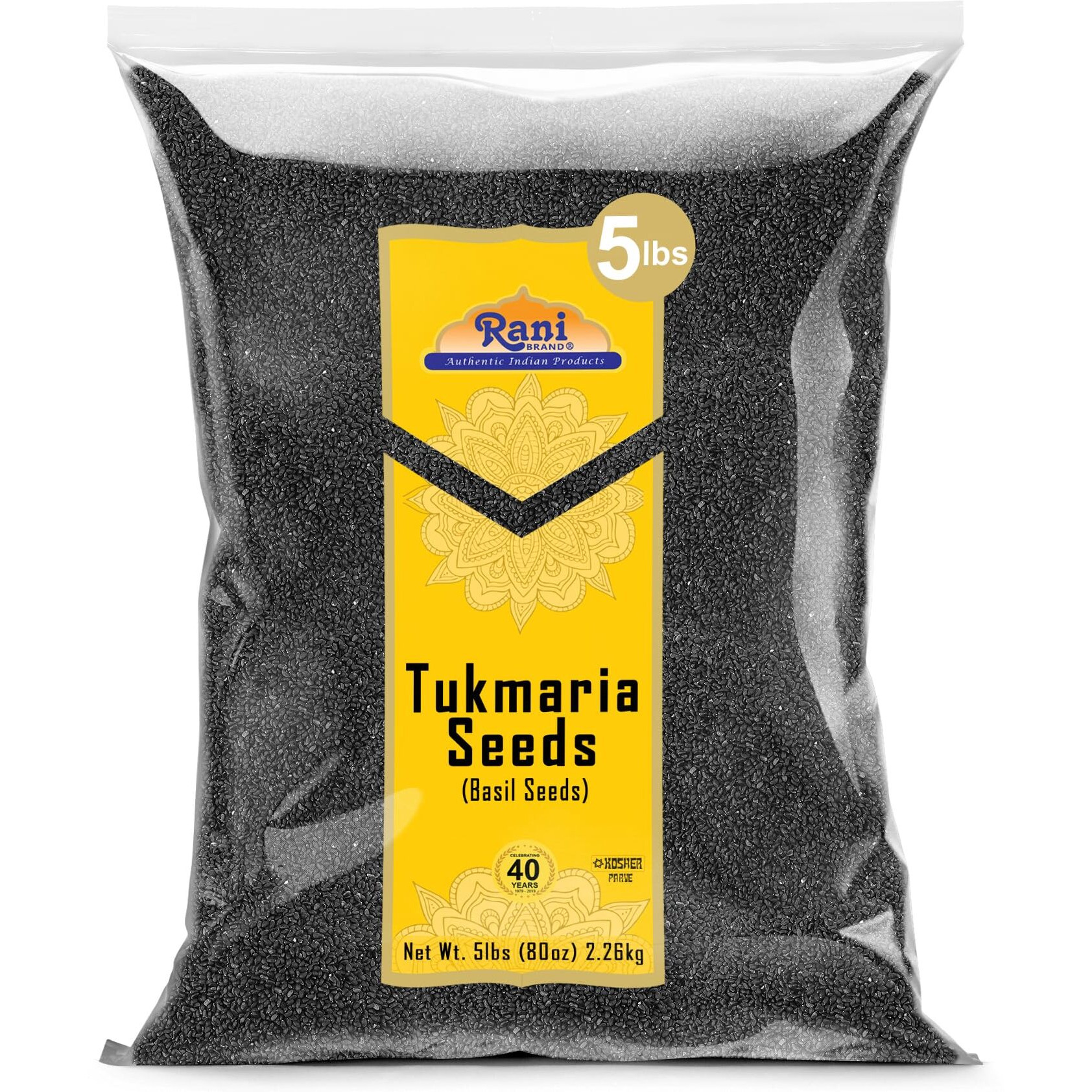 Rani Tukmaria (Holy Basil Seeds) 80oz (5lbs) 2.27kg Used for Falooda / Sabja Dessert, Spice & Ayurveda Herbal ~ All Natural, Gluten Friendly, NON-GMO, Kosher, Vegan, Indian Origin (Size 80oz (5lbs) 2.27kg)
