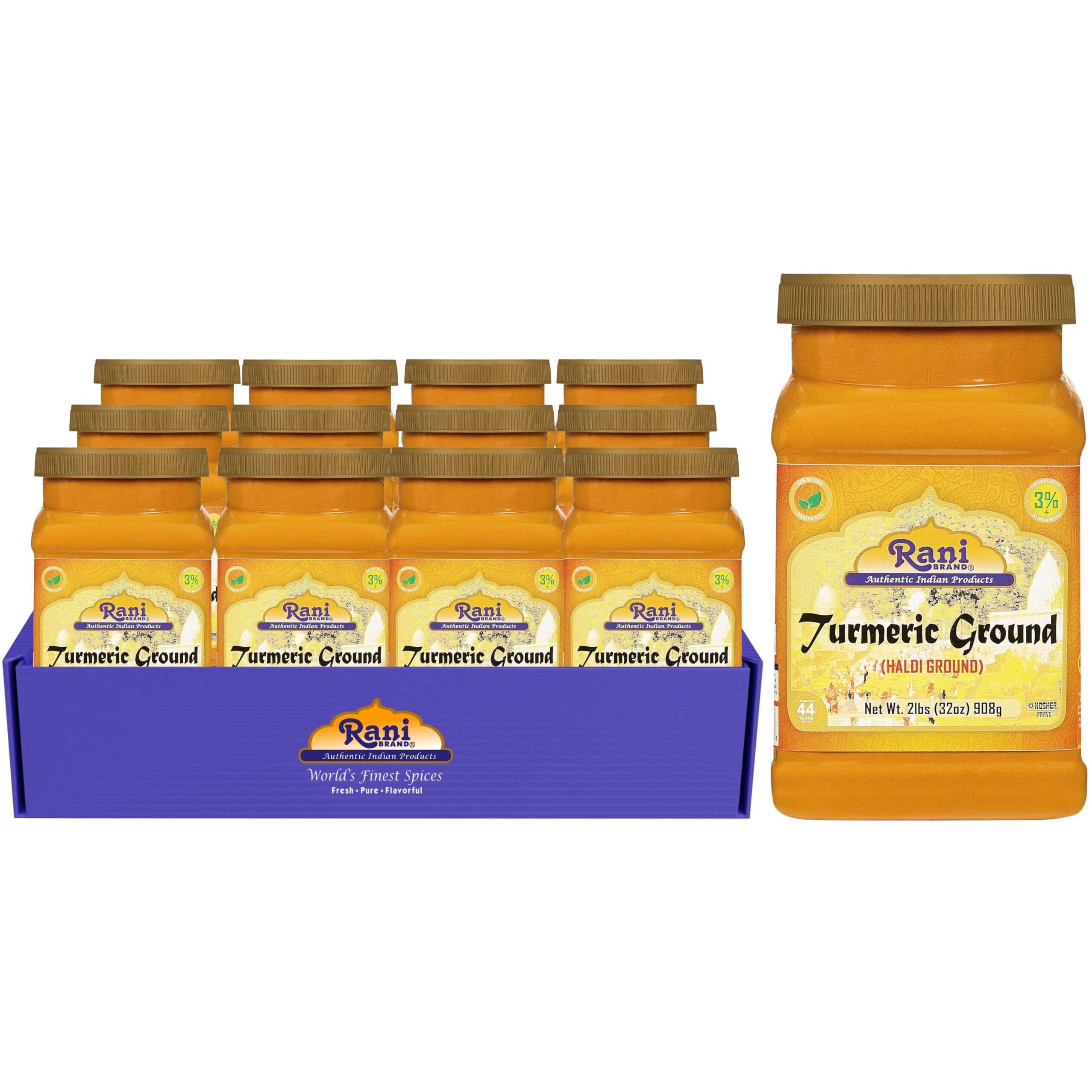 Rani Turmeric (Haldi) Root Powder Spice, (High Curcumin Content) 32oz (2lbs) 908g Bulk PET Jar, Pack of 12 ~ All Natural, 100% Pure, Salt Free, Vegan, Gluten Friendly, NON-GMO, Indian Origin (Size 32oz (2lbs) 908g)