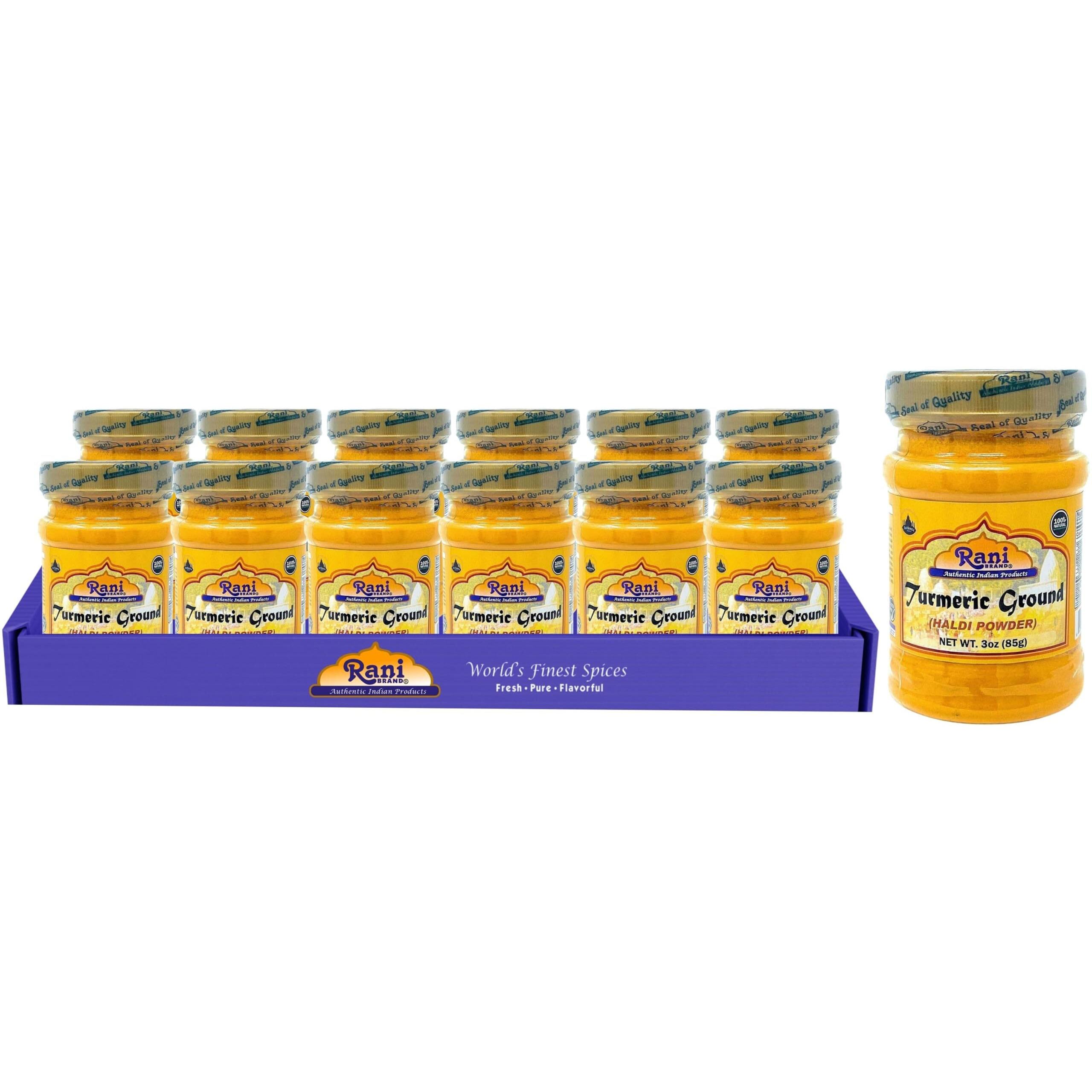 Rani Turmeric (Haldi) Root Powder Spice, (High Curcumin Content) 3oz (85g) PET Jar, Pack of 12 ~ All Natural, 100% Pure, Salt Free, Vegan, Gluten Friendly, NON-GMO, Indian Origin (Size 3oz (85g))