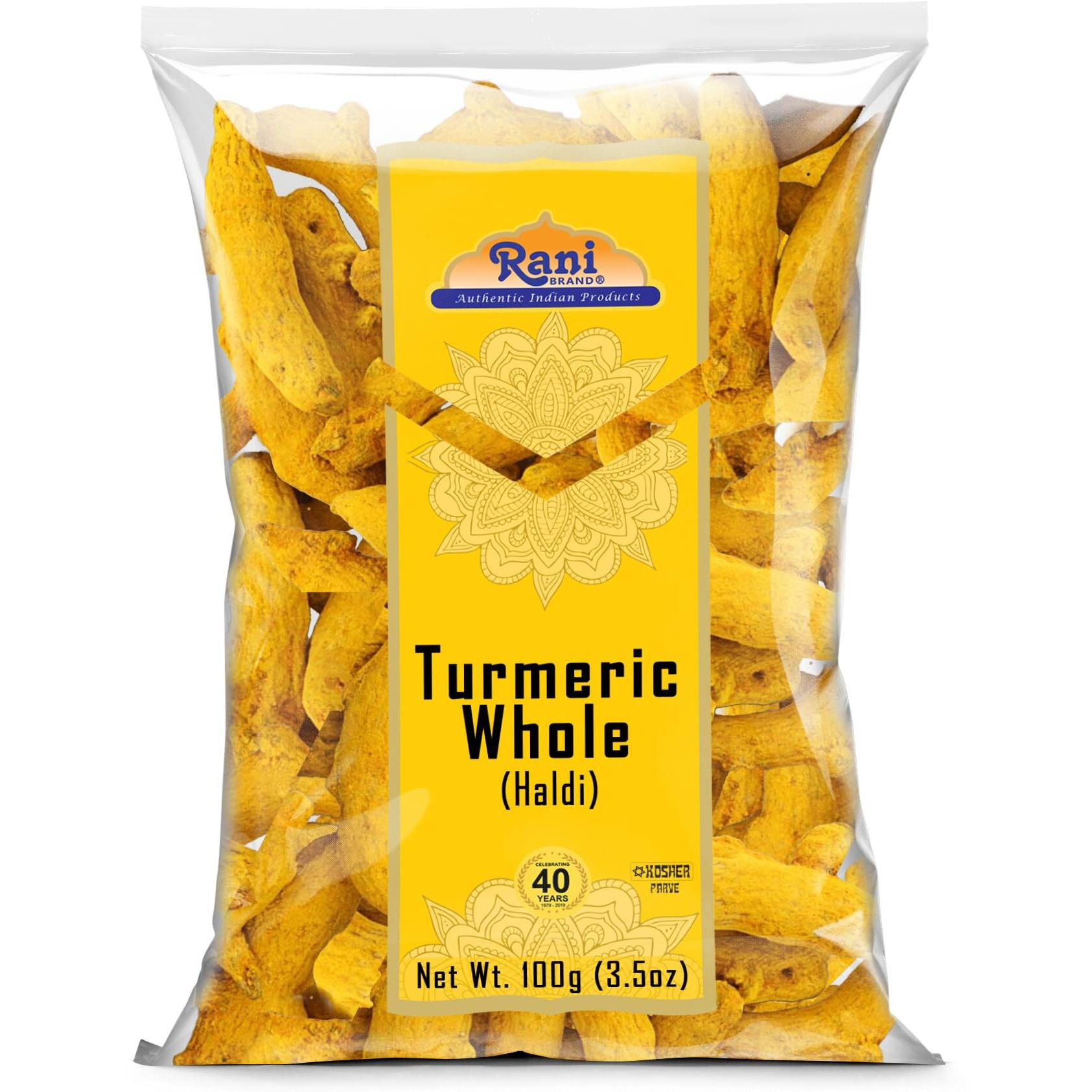 Rani Turmeric (Haldi) Root Whole Spice, Dried 3.5oz (100g) ~ All Natural, 100% Pure, Vegan, Gluten Friendly, NON-GMO, Kosher, Indian Origin (Size 3.5oz (100g))