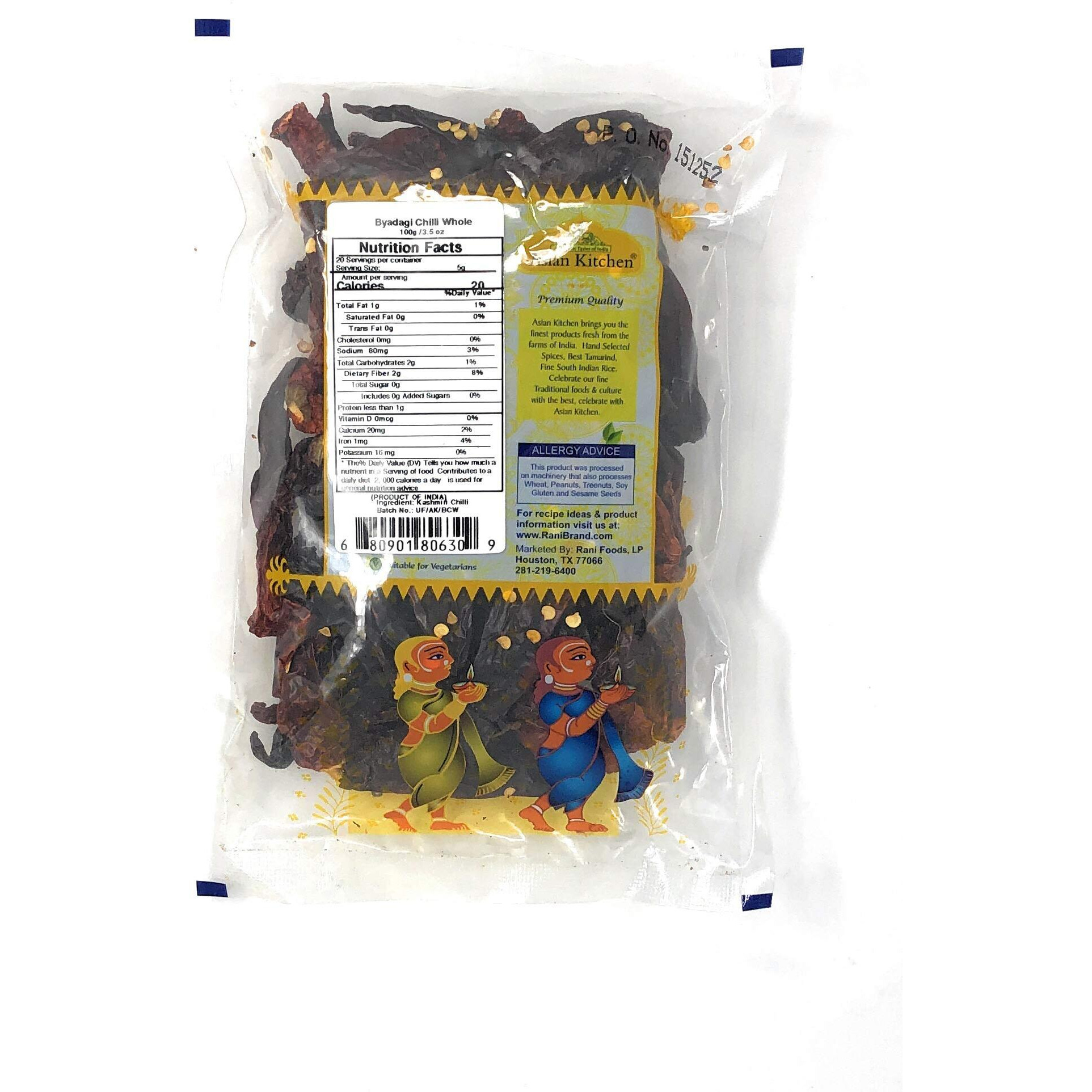 Asian Kitchen (By Rani Brand) Byadagi Chilli Whole, Indian Chilli 3.5oz (100g) ~ All Natural, Vegan, Gluten Friendly, NON-GMO, Indian Origin