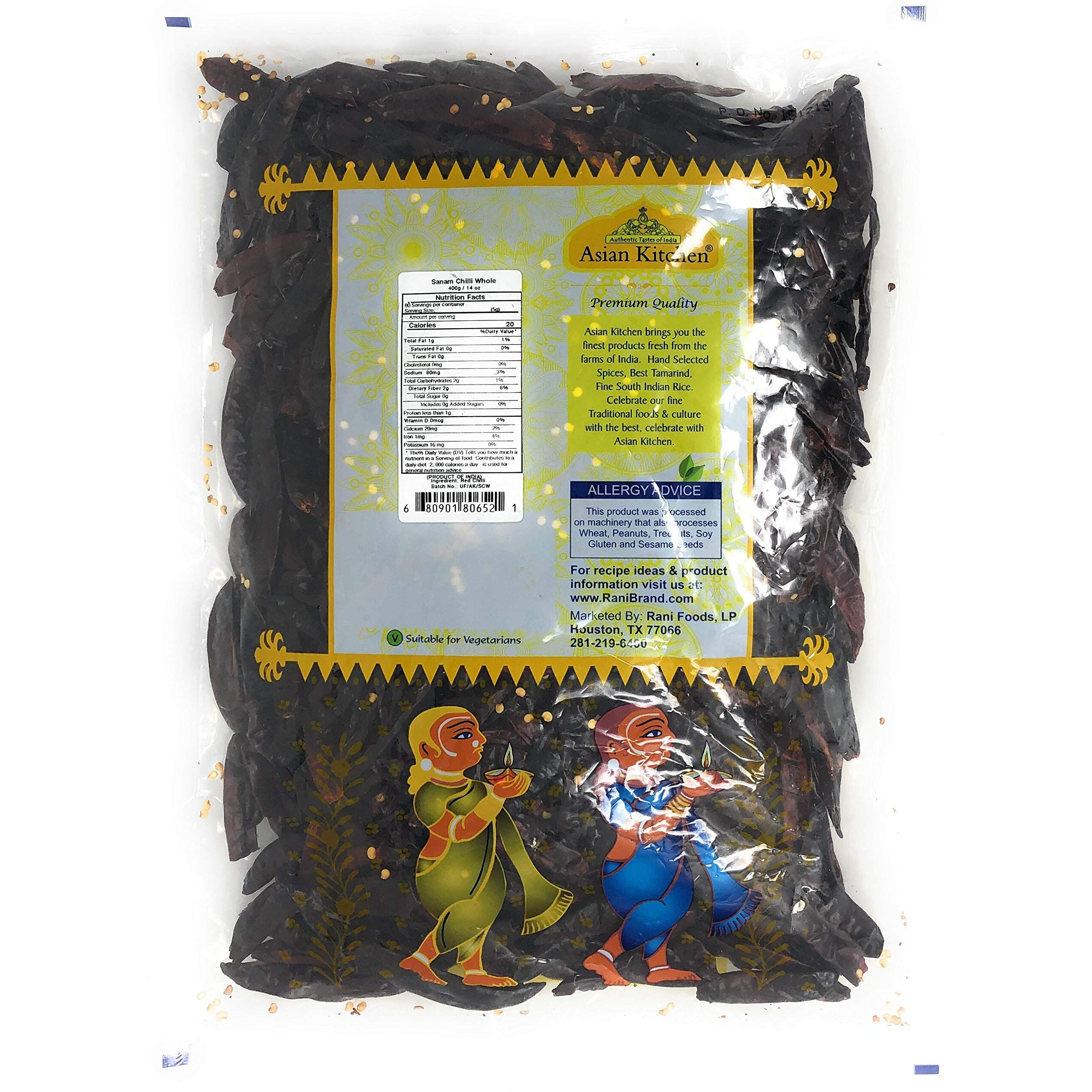 Asian Kitchen (By Rani Brand) Sanam Chilli Whole, Indian Chilli 14oz (400g) ~ All Natural, Vegan, Gluten Friendly, NON-GMO, Indian Origin