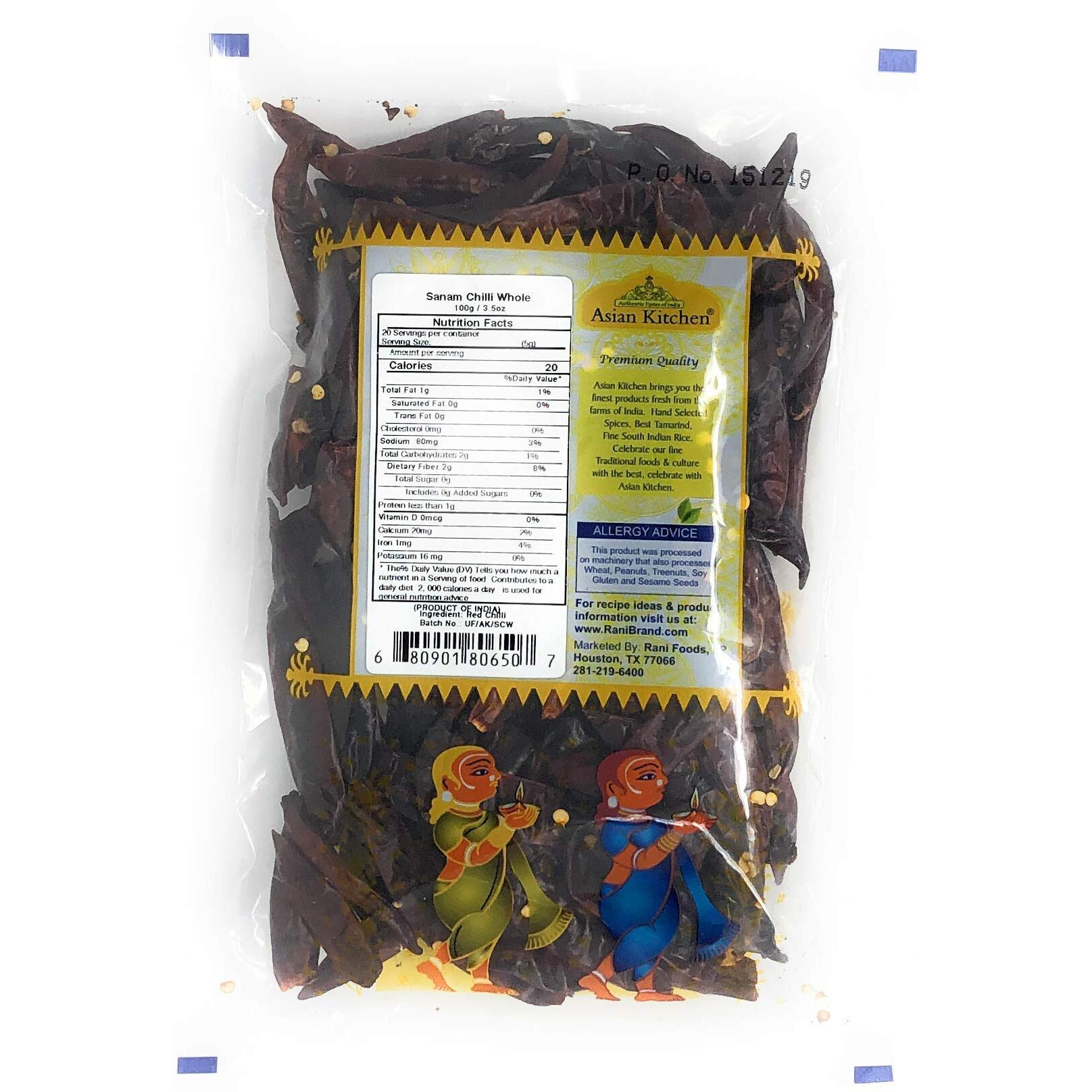 Asian Kitchen (By Rani Brand) Sanam Chilli Whole, Indian Chilli 3.5oz (100g) ~ All Natural, Vegan, Gluten Friendly, NON-GMO, Indian Origin