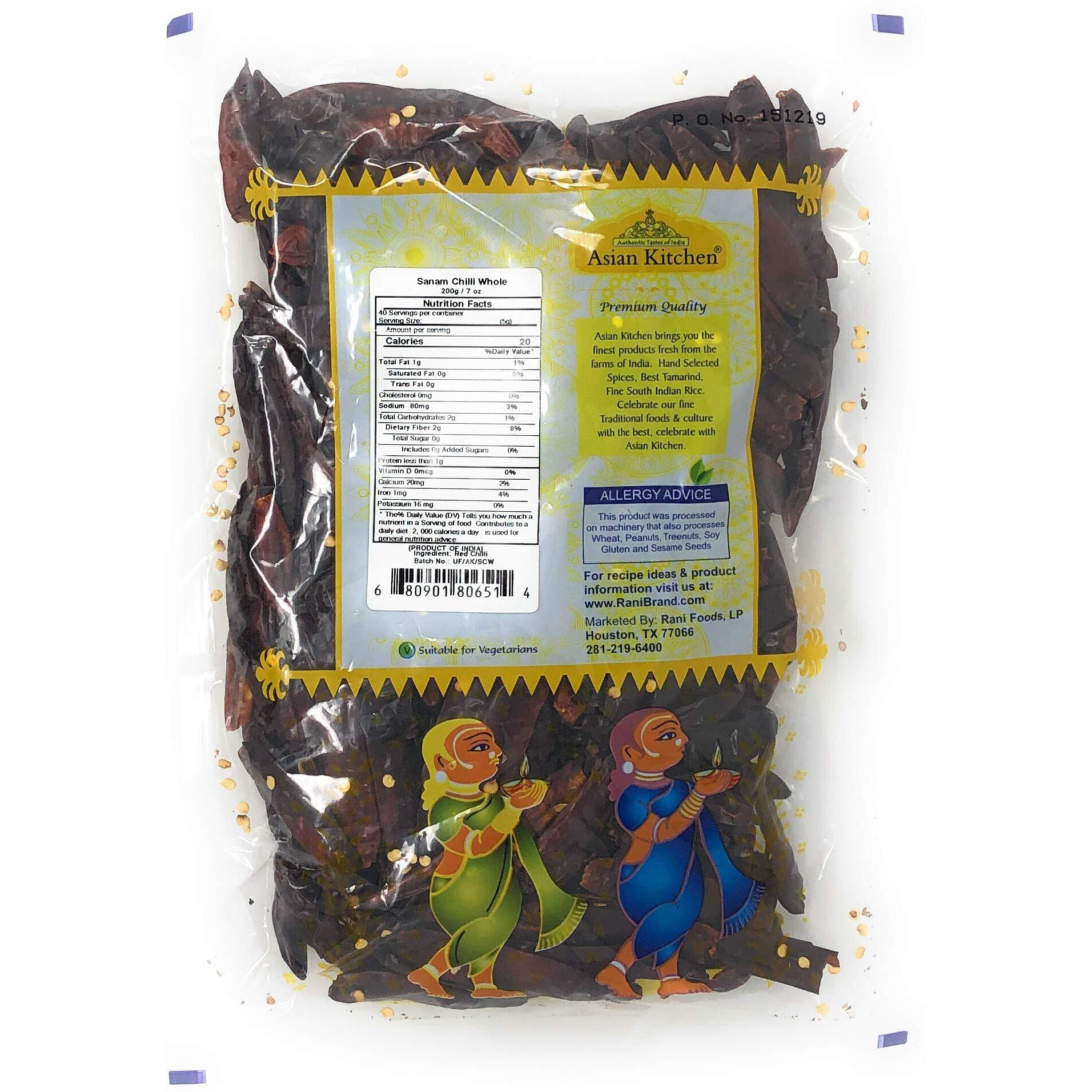 Asian Kitchen (By Rani Brand) Sanam Chilli Whole, Indian Chilli 7oz (200g) ~ All Natural, Vegan, Gluten Friendly, NON-GMO, Indian Origin