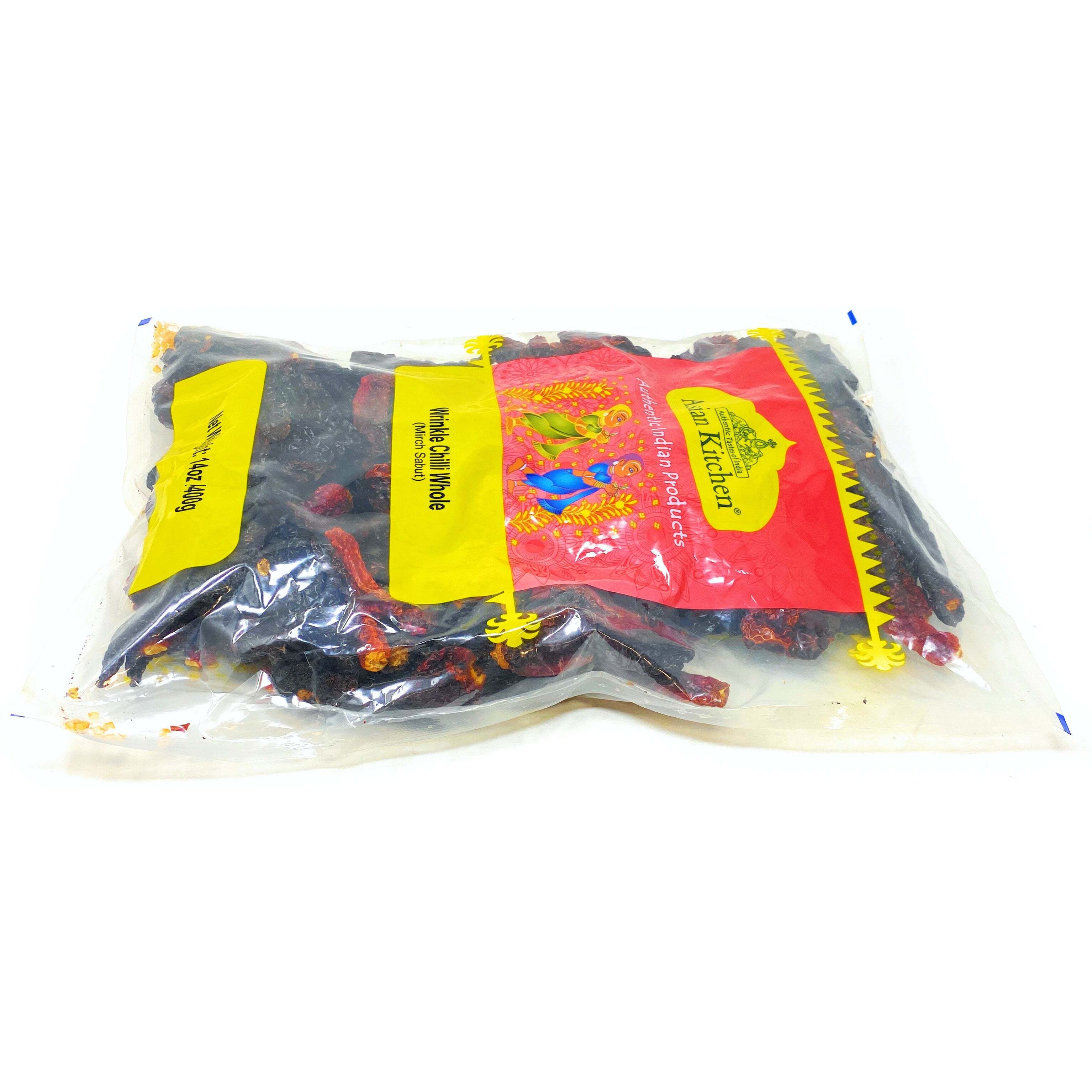 Asian Kitchen Wrinkled Chillies Whole (Mirch Sabut) 14oz (400g) ~ All Natural, Salt-Free, Vegan, No Colors, Gluten Friendly, NON-GMO, Indian Origin