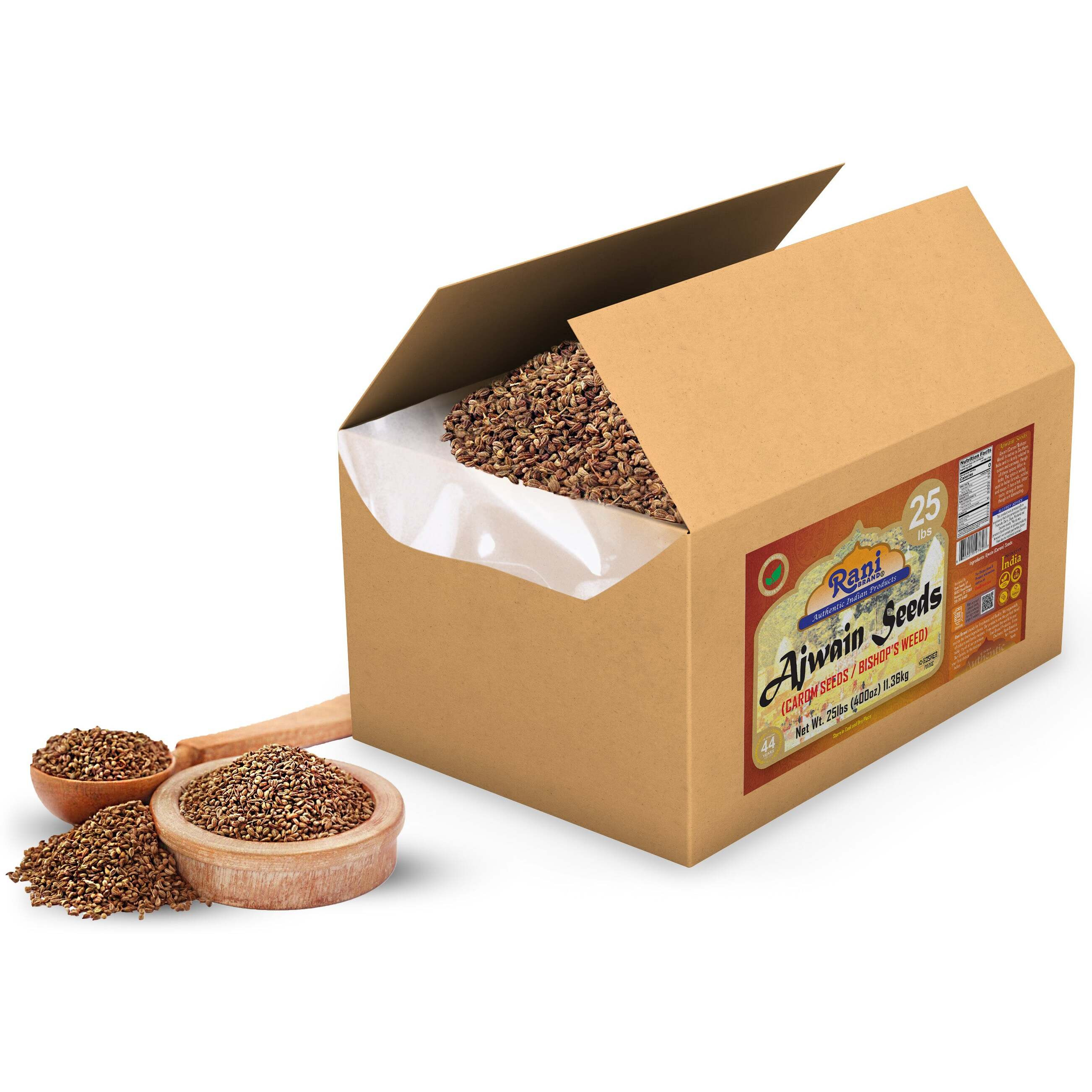 Rani Ajwain Seeds (Carom Bishops Weed) Spice Whole 400oz (25lbs) 11.36kg Bulk Box ~ All Natural, Vegan, Gluten Friendly, NON-GMO, Kosher, Indian Origin