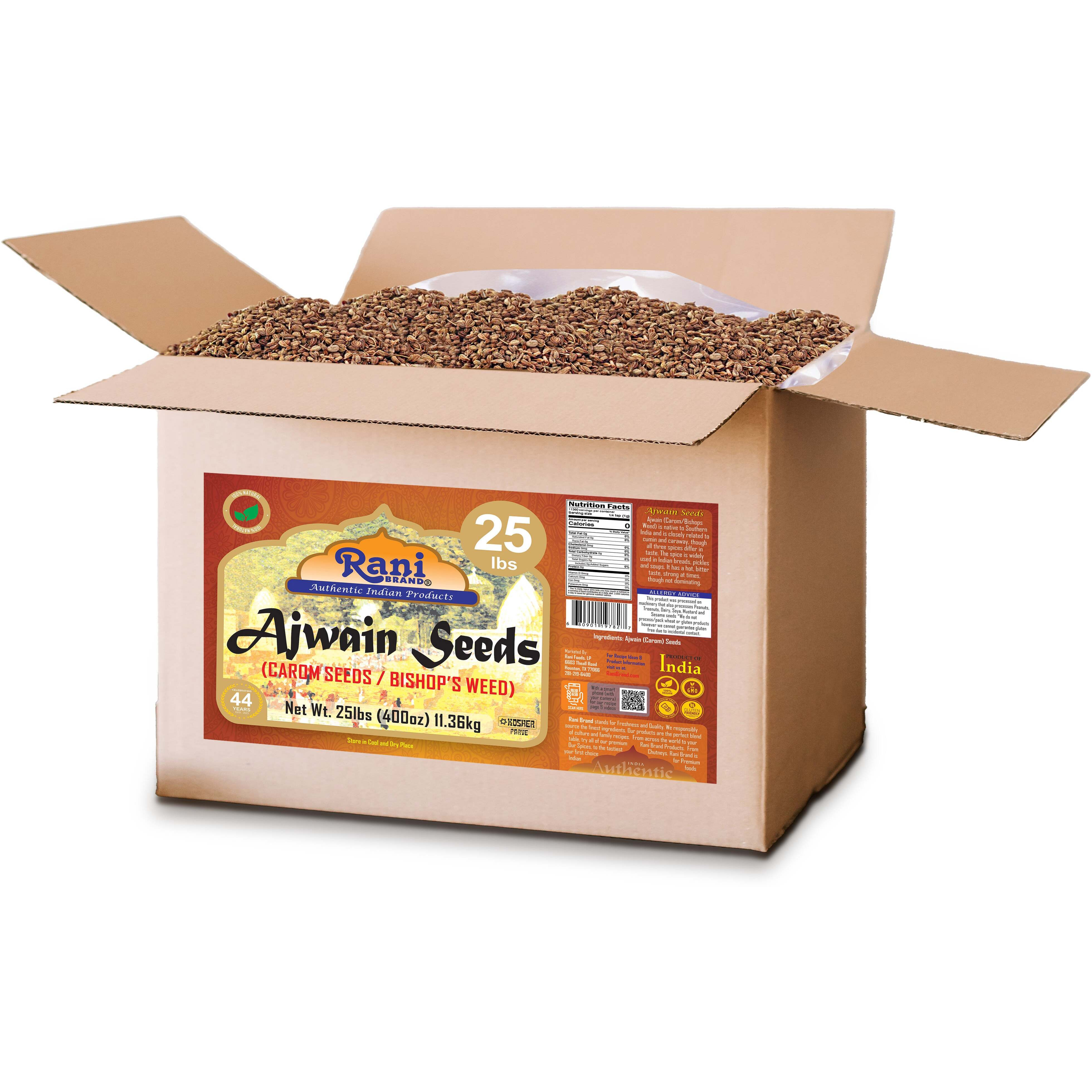Rani Ajwain Seeds (Carom Bishops Weed) Spice Whole 400oz (25lbs) 11.36kg Bulk Box ~ All Natural, Vegan, Gluten Friendly, NON-GMO, Kosher, Indian Origin