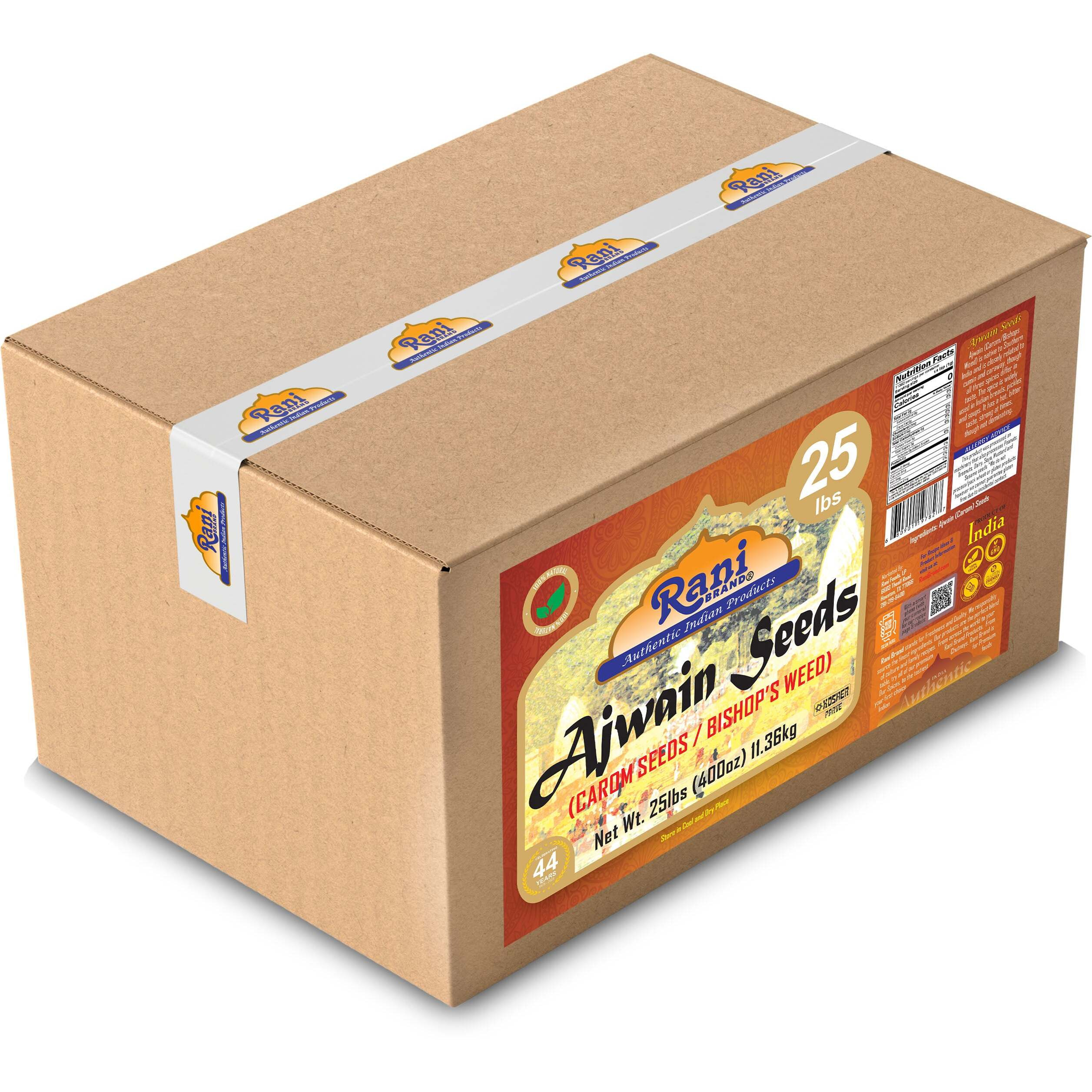 Rani Ajwain Seeds (Carom Bishops Weed) Spice Whole 400oz (25lbs) 11.36kg Bulk Box ~ All Natural, Vegan, Gluten Friendly, NON-GMO, Kosher, Indian Origin